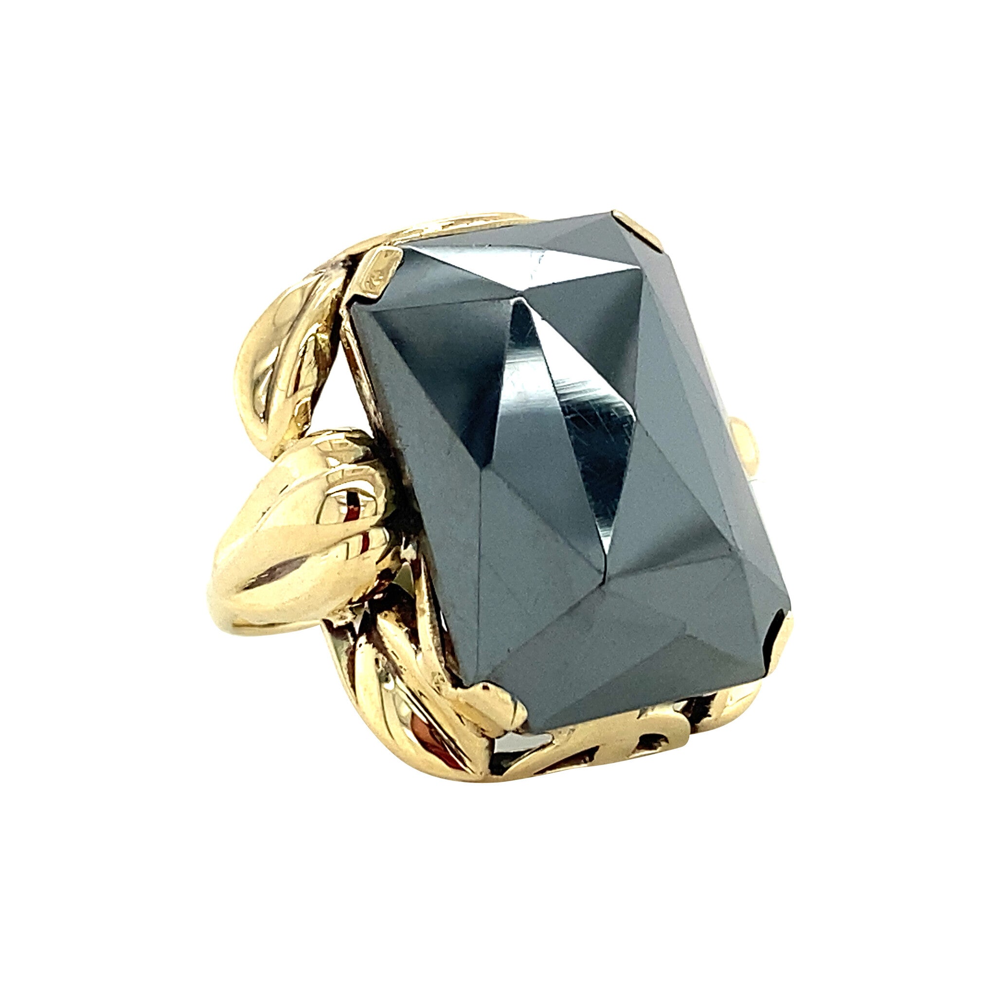 Gouden ring met hematiet 14 krt