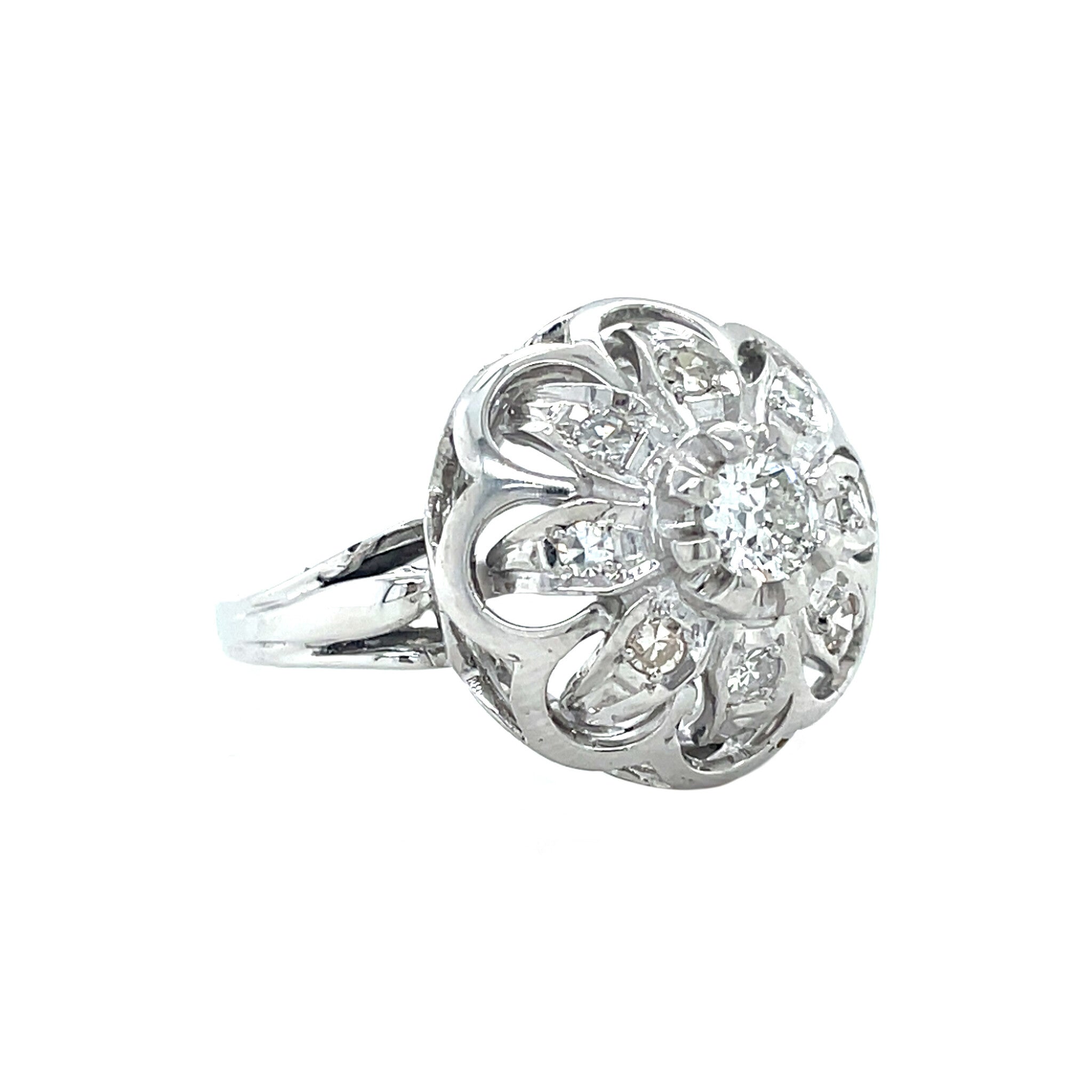 White gold vintage entourage ring with diamond 14 kt