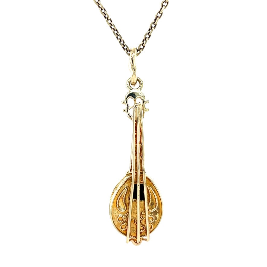 Gold vintage mandolin pendant 14 kt
