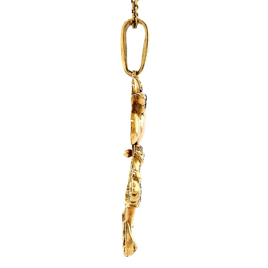 Gouden Minnie Mouse hanger met robijn, saffier en diamant 14 krt