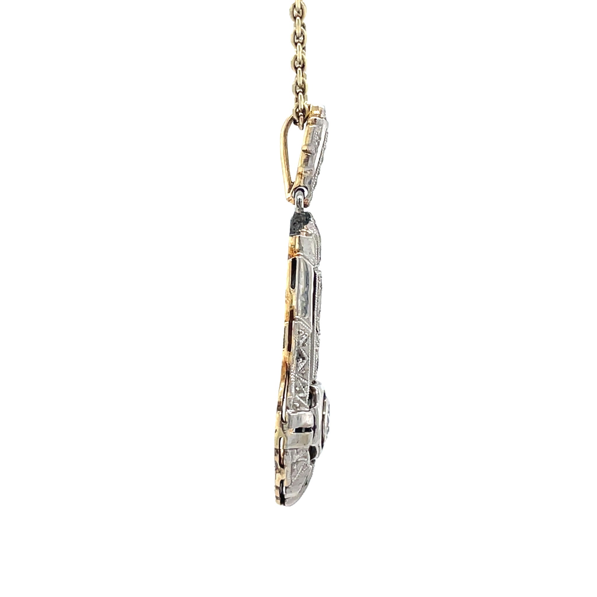Bicolour gold vintage pendant with diamond 14 kt