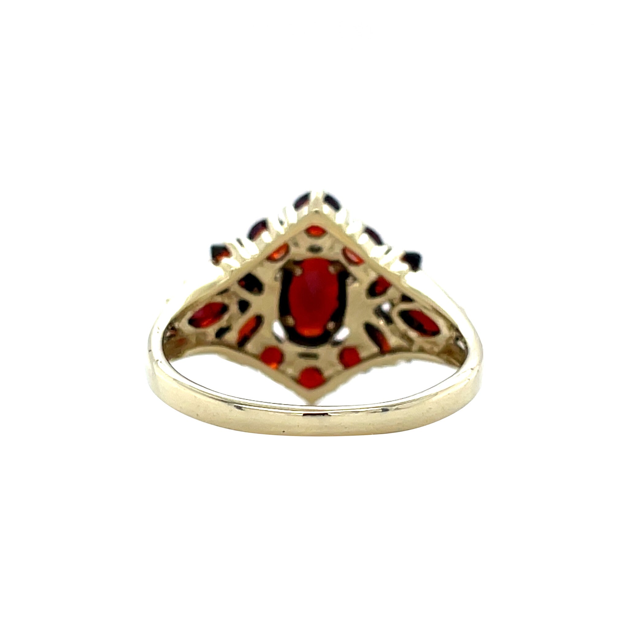 Gouden vintage entourage ring met granaat 14 krt
