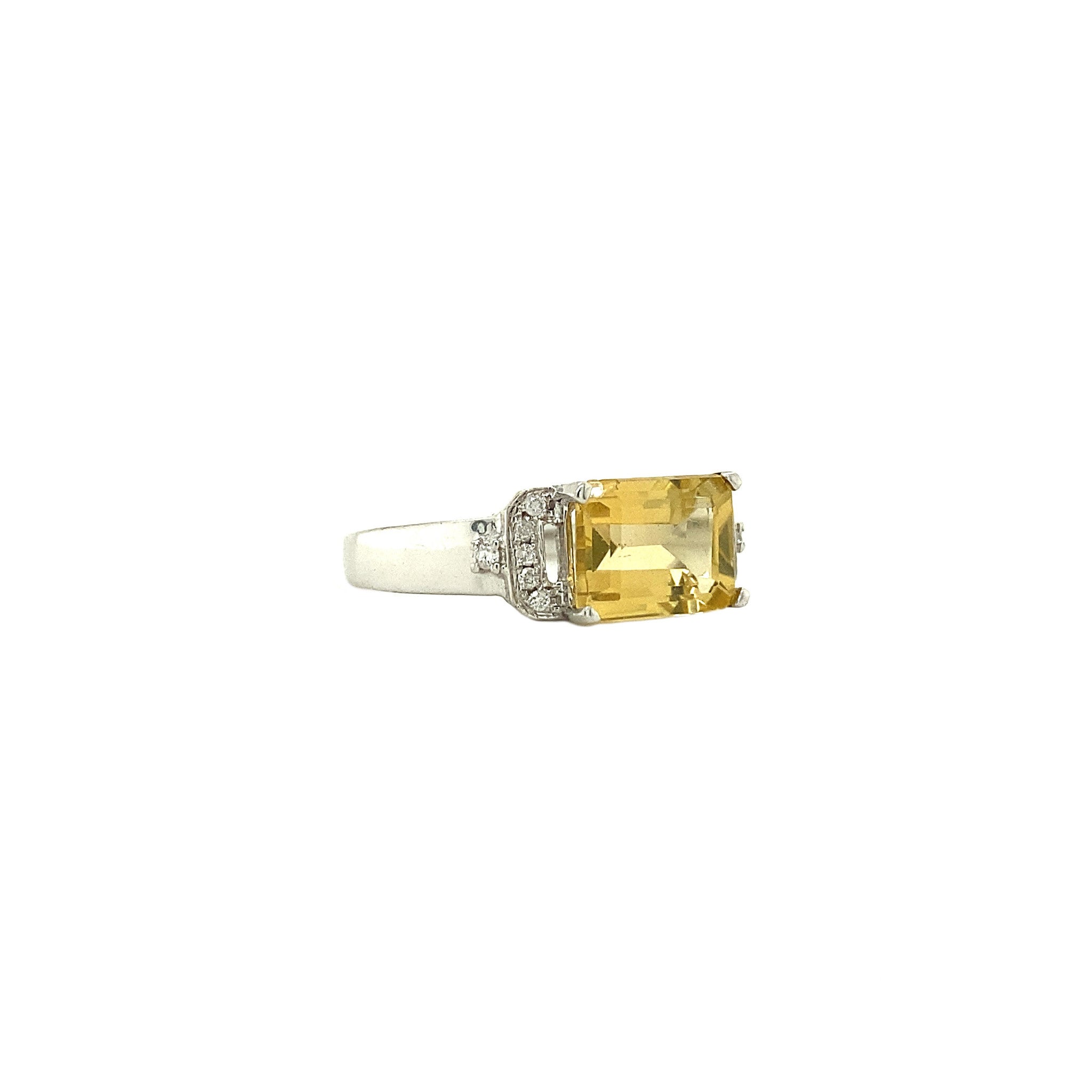 Witgouden ring met diamant en citrien 18 krt