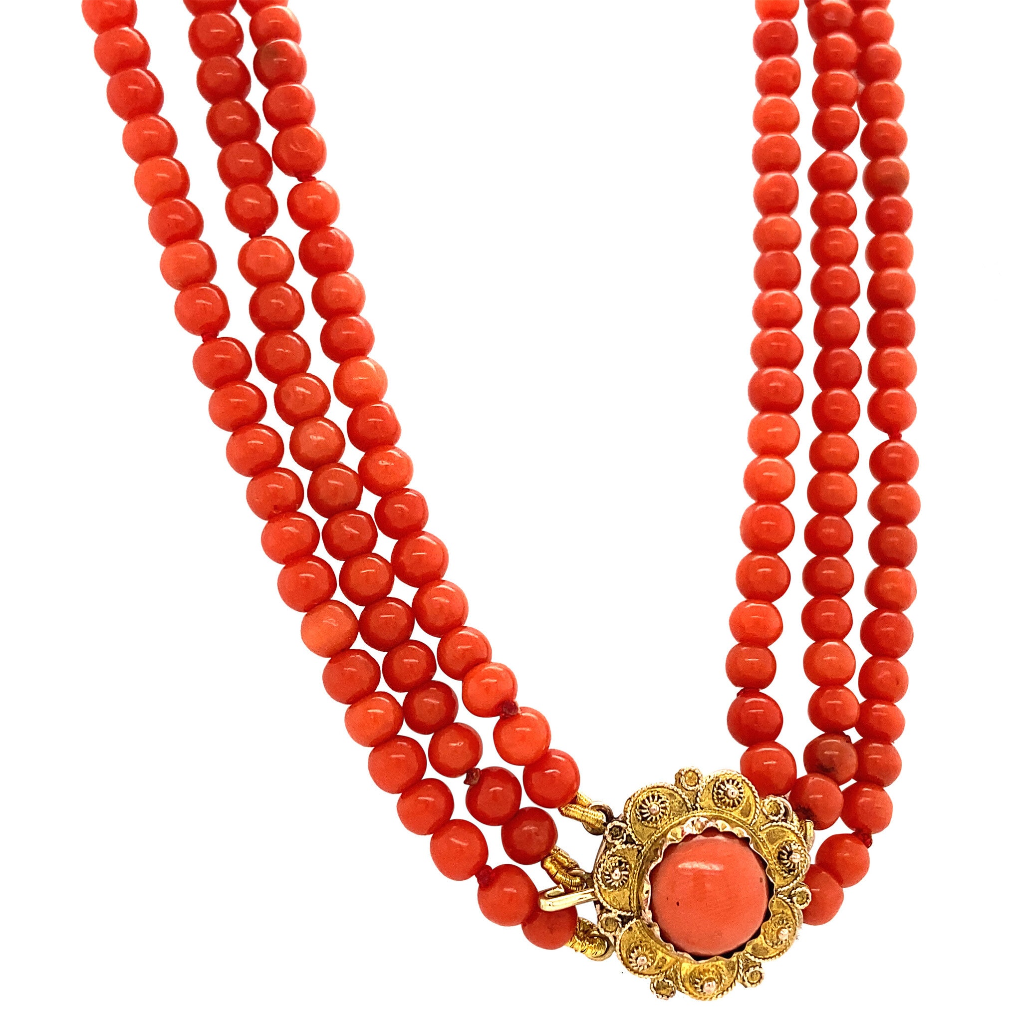 Blood coral necklace with gold clasp 14 krt