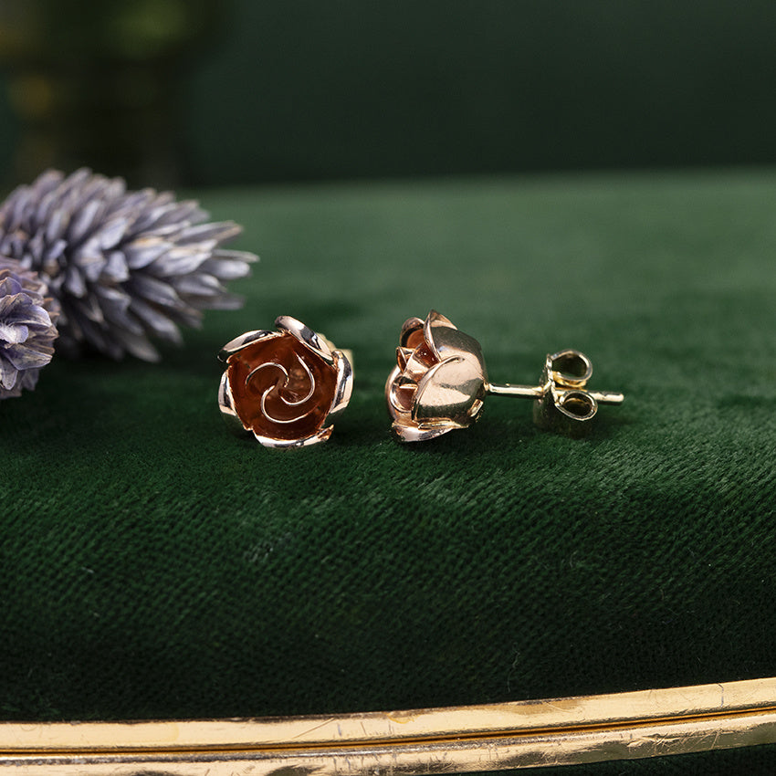 Bicolour gouden vintage roos oorstekers 14 kt