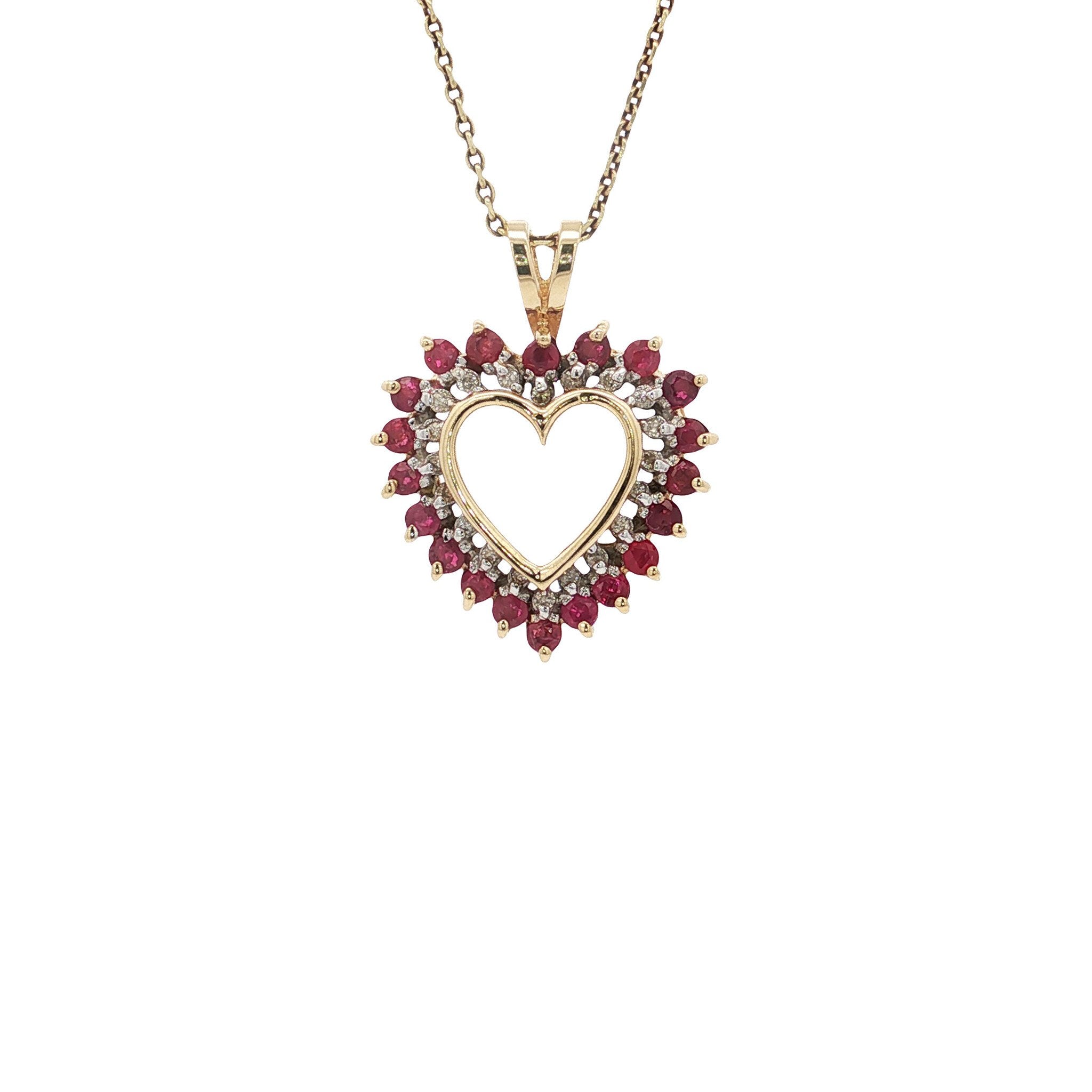 Vintage hart hanger met robijn en diamant 10 kt