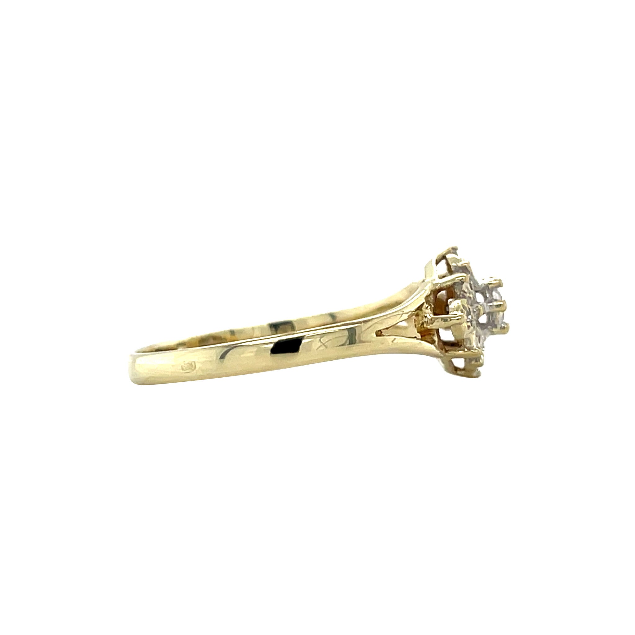 Gouden vintage entourage ring met diamant 14 krt