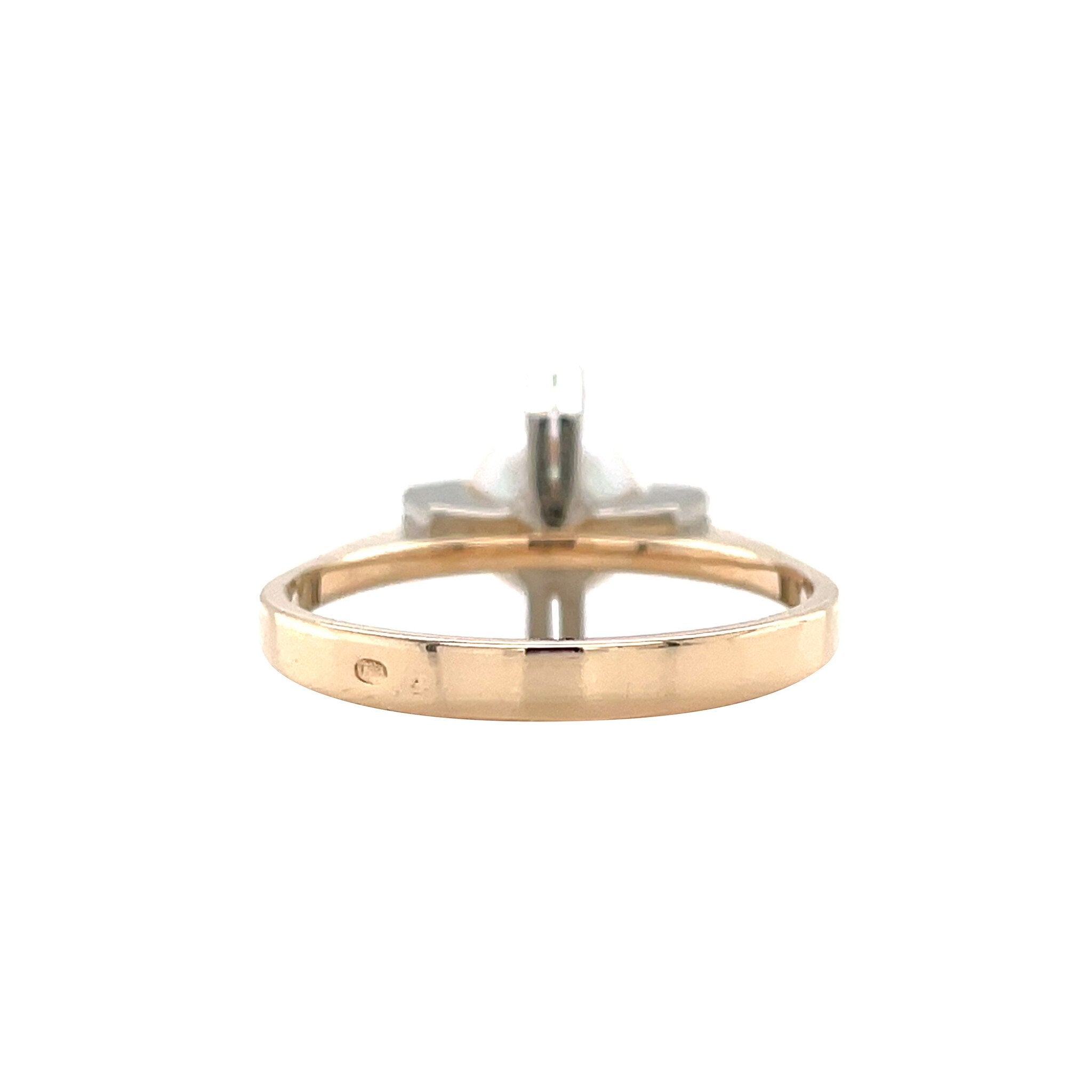 Bicolour vintage gouden ring met parel 14 kt