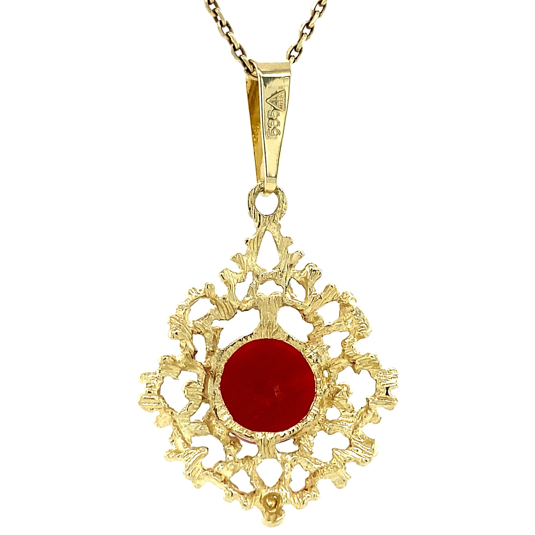 Gouden hanger met bloedkoraal 14 krt
