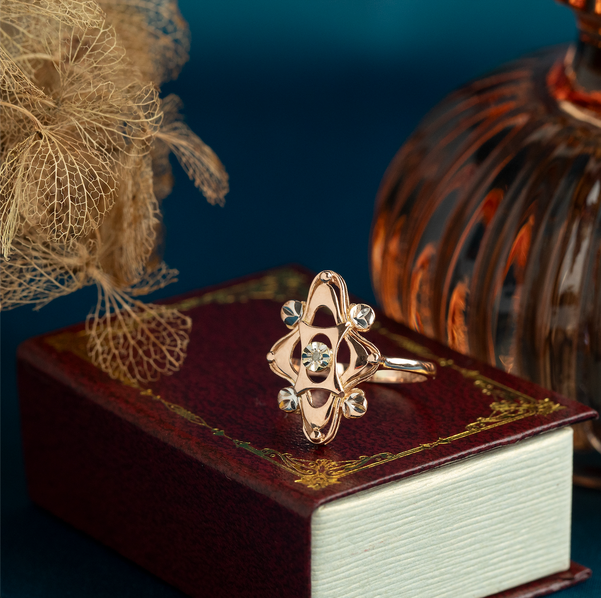 Roségouden vintage ring met diamant 14 krt