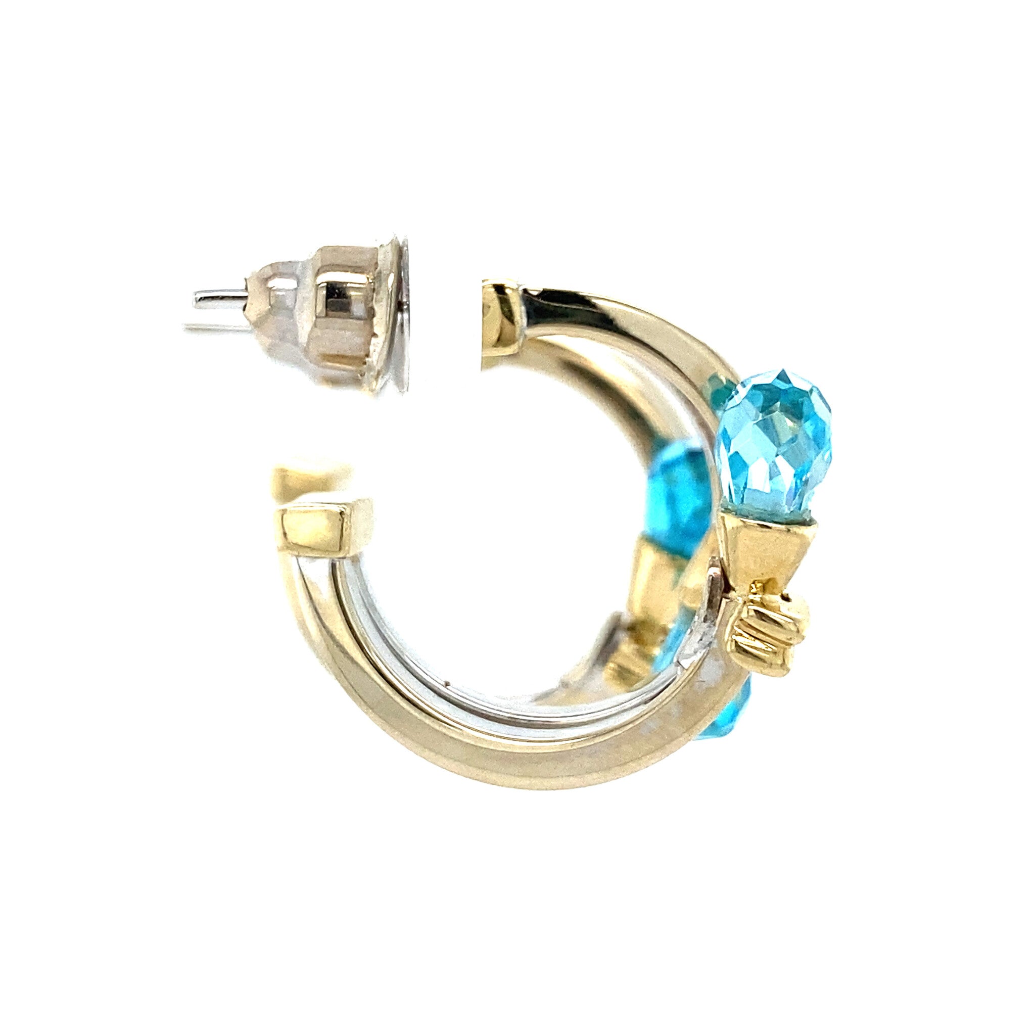 Bicolour gold ear studs with topaz 14 krt