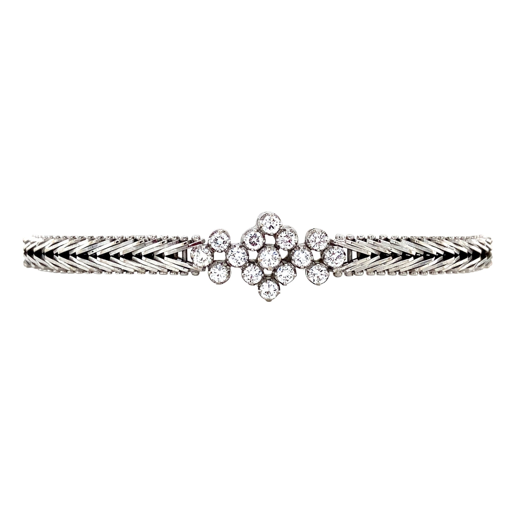 Witgouden vintage entourage armband met diamant 14 krt