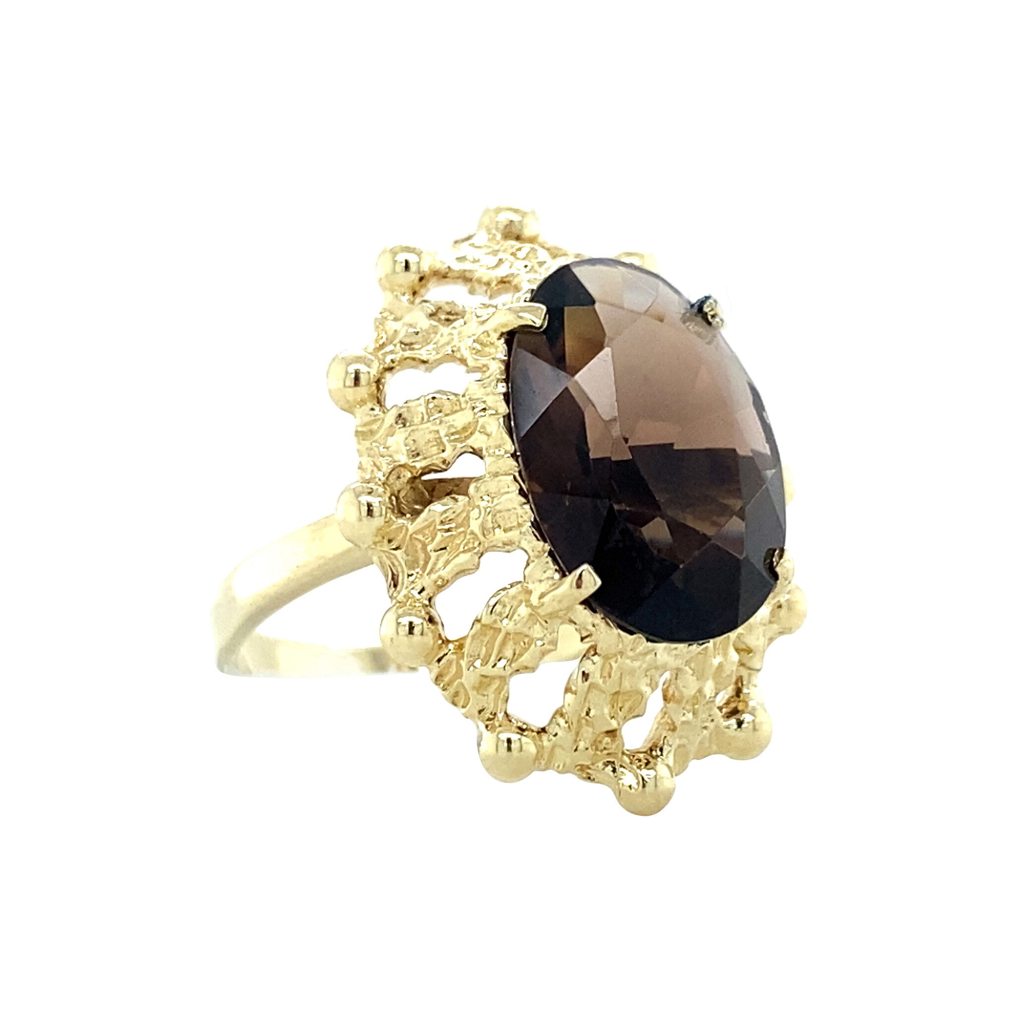 Golden ring with smoky quartz 14 kt
