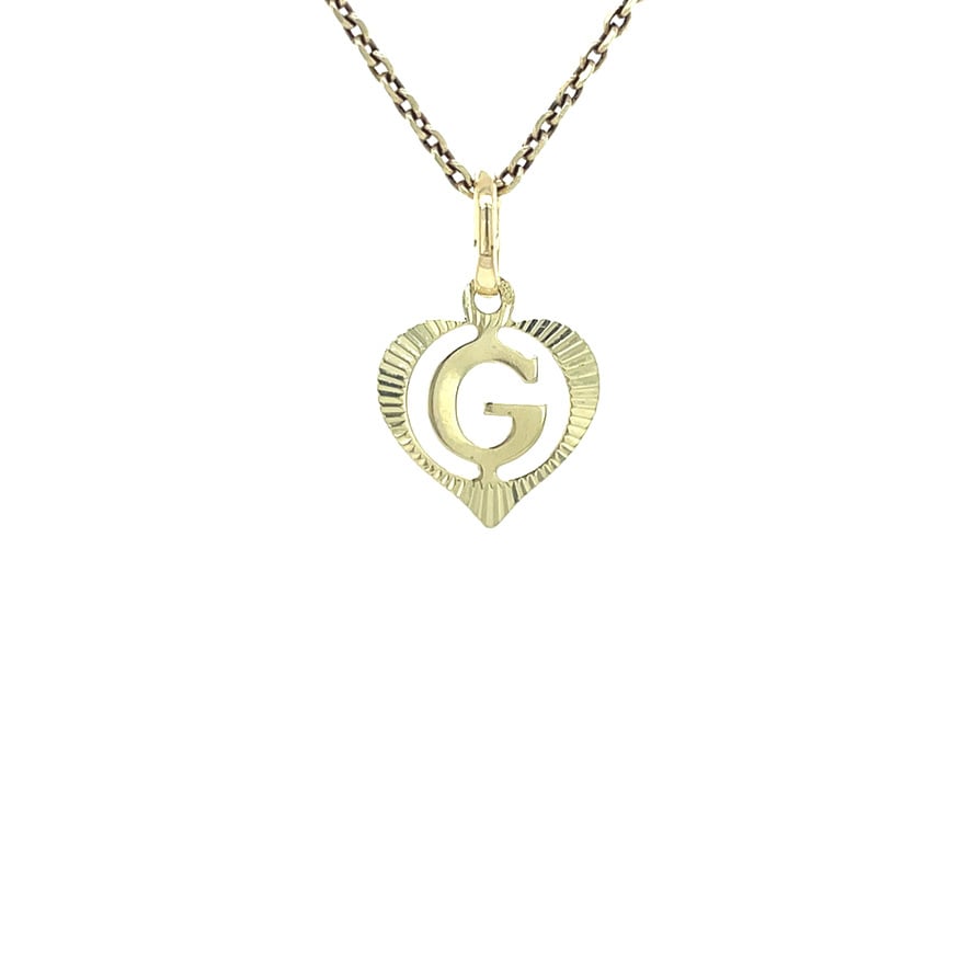 Gold vintage heart pendant with letter G 14 kt