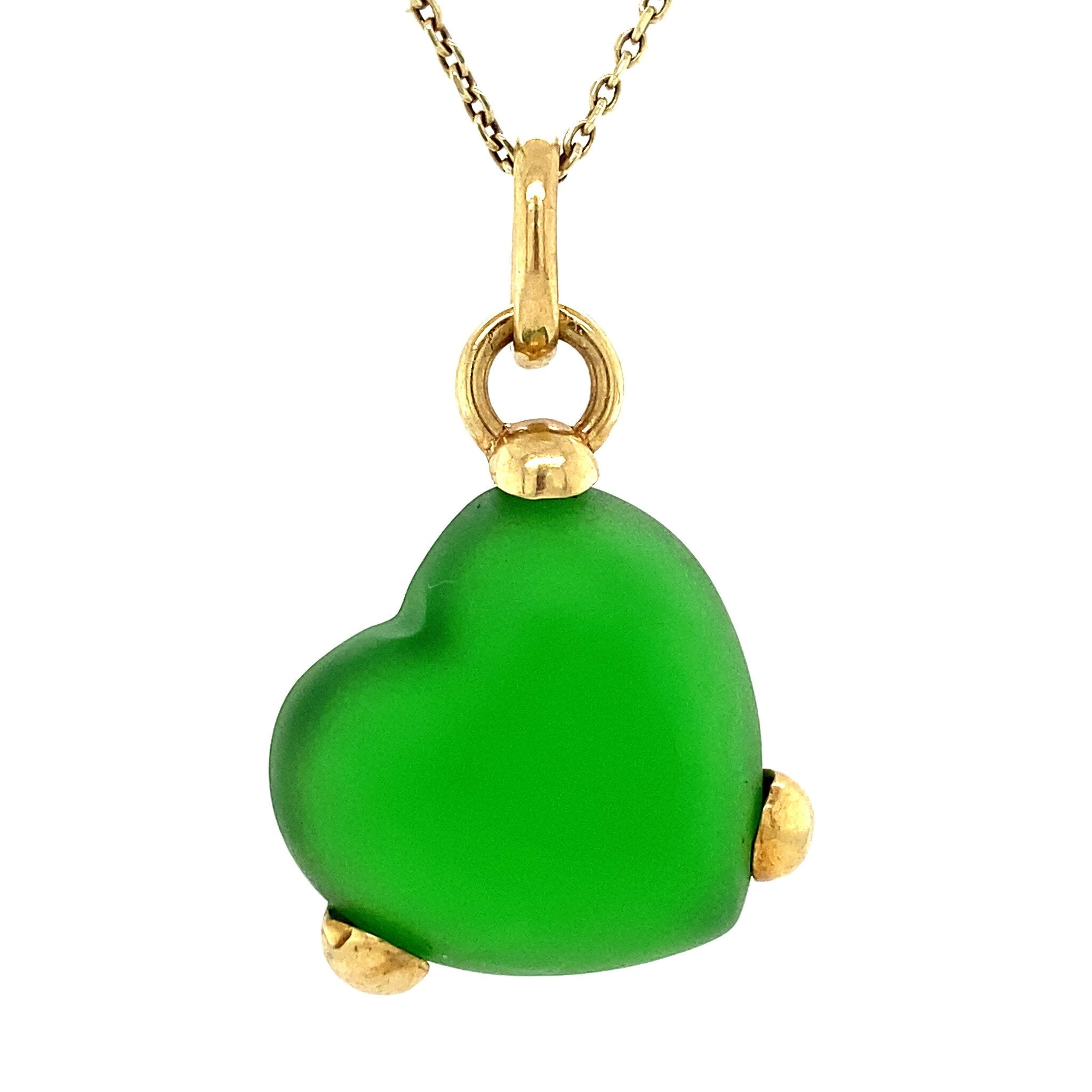 14 kt gold heart pendant with green sea glass