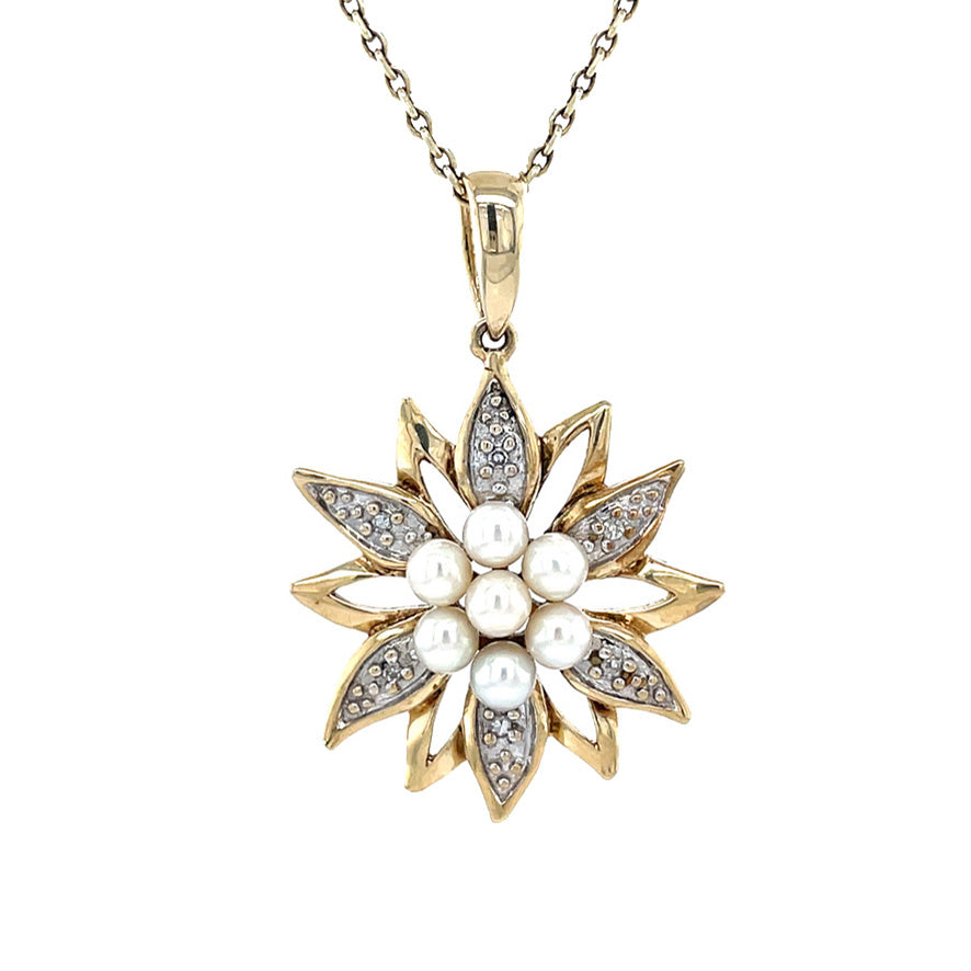 Vintage fantasie entourage hanger met parel en diamant 8 krt