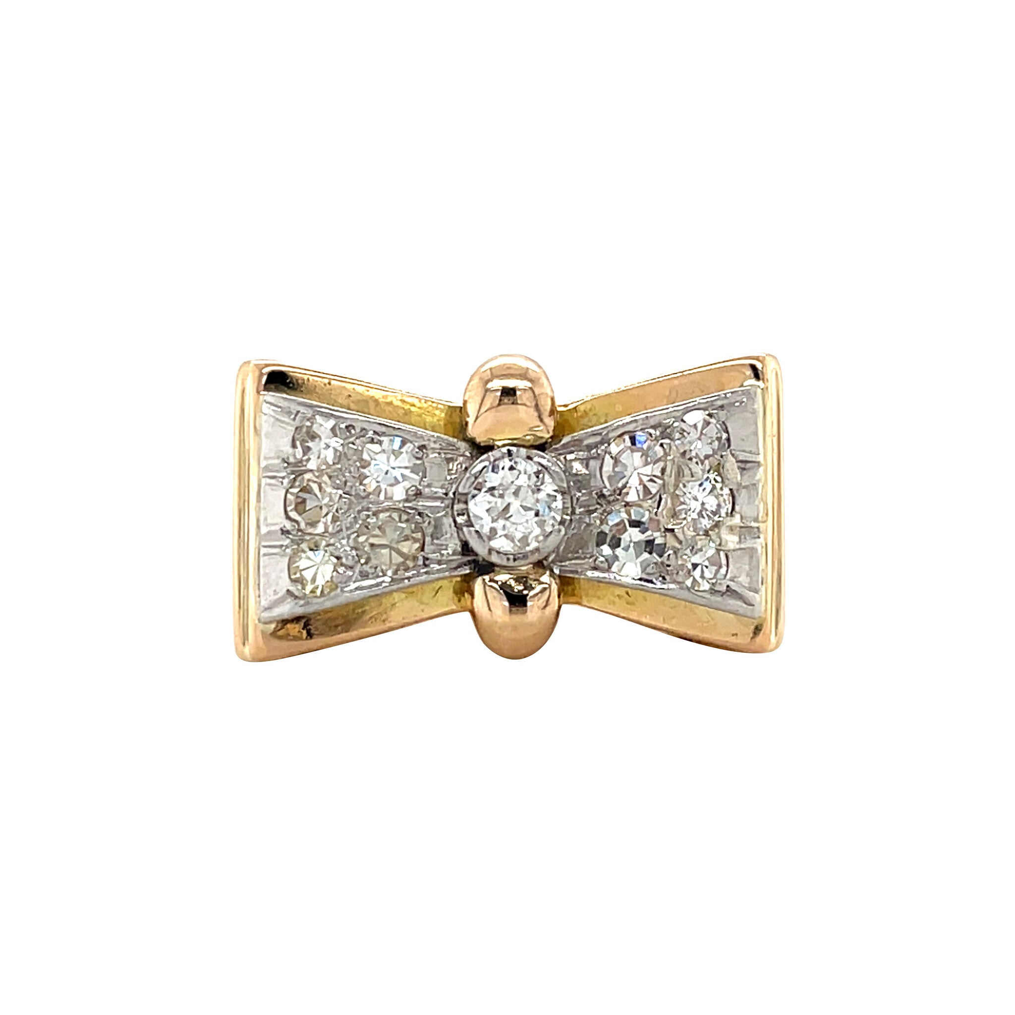 Gouden vintage strik ring met diamant 14 krt/950
