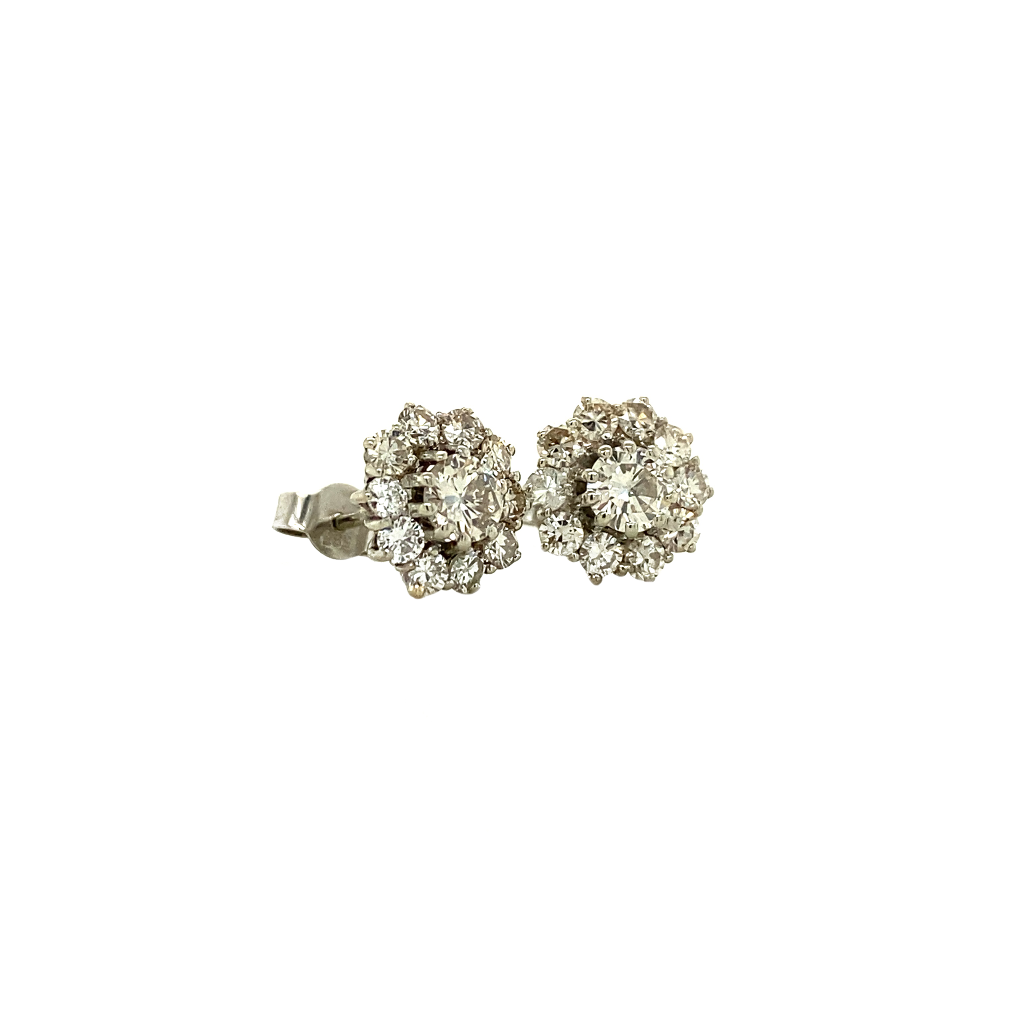 Witgouden entourage oorstekers met diamant 18 krt