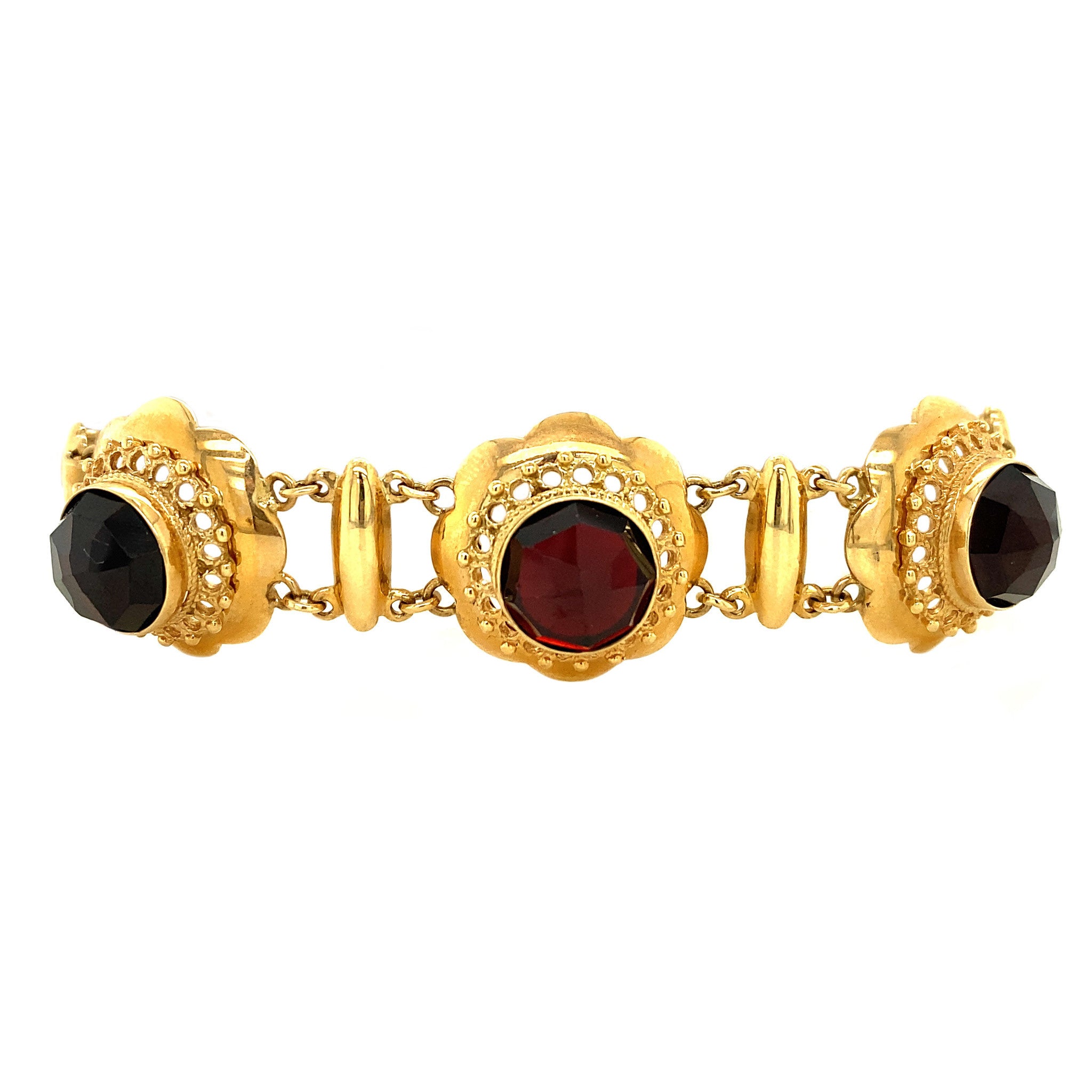Vintage gold vintage booties bracelet with garnet 14 kt