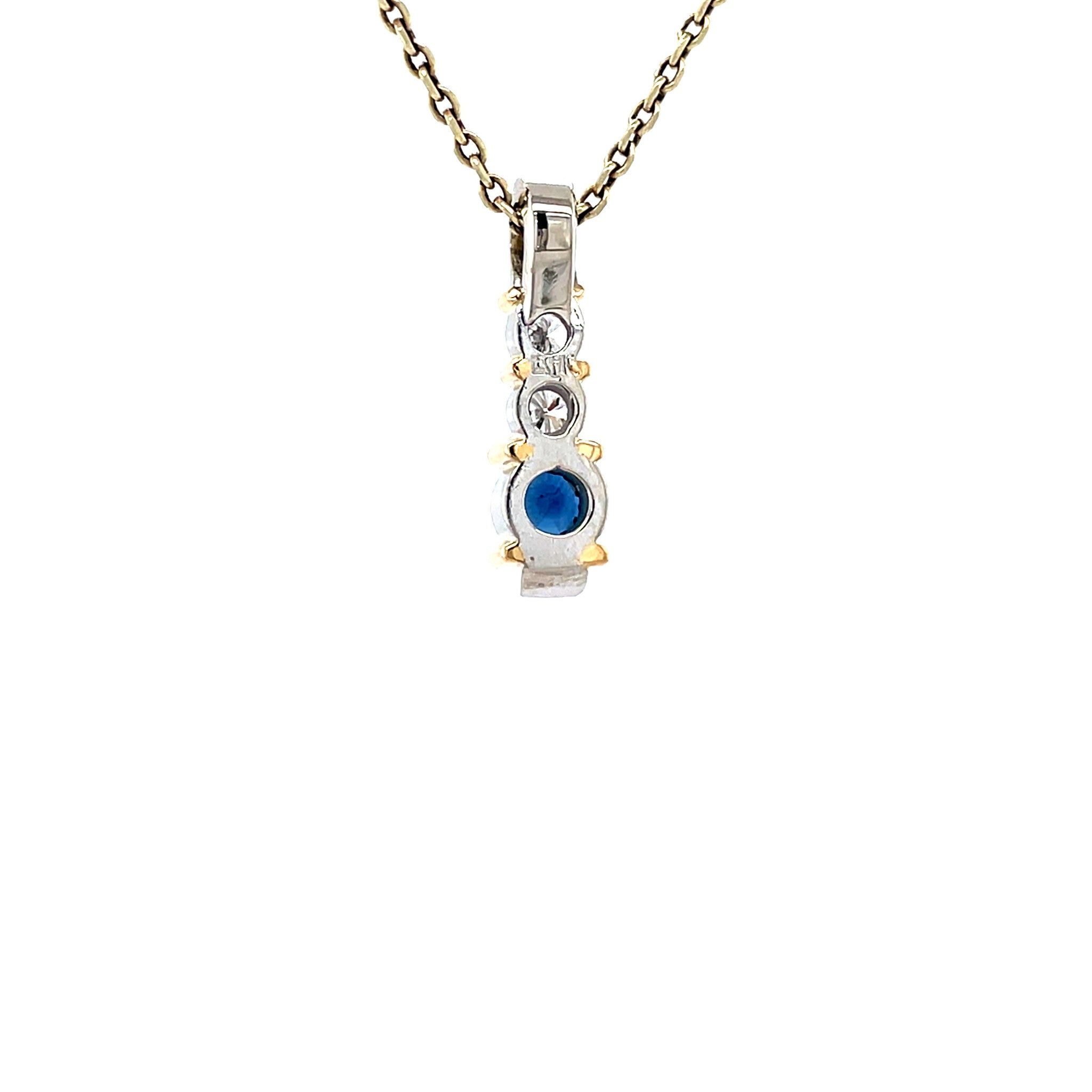 Witgouden vintage hanger met saffier en diamant 14 krt