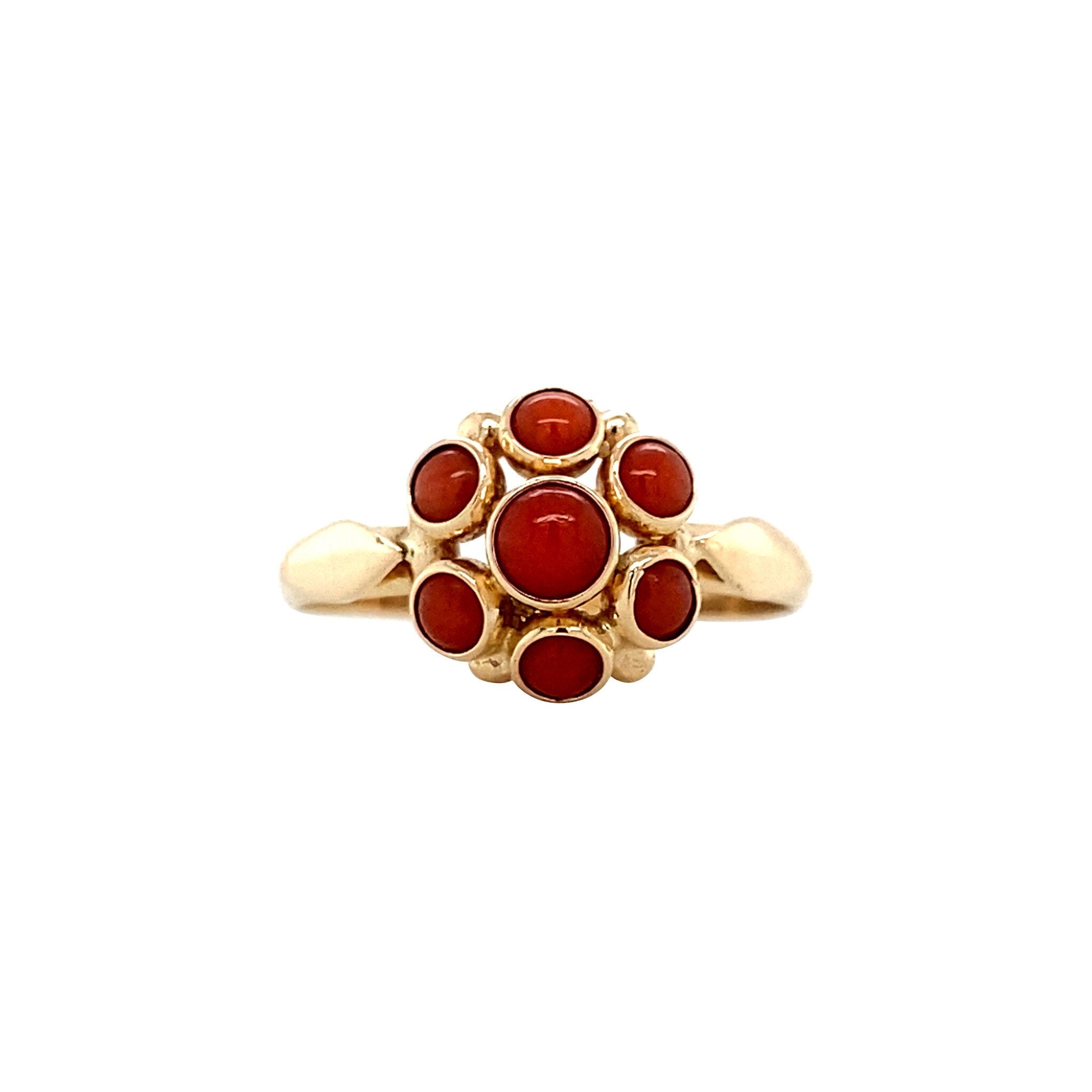Gold ring with blood coral 14 krt