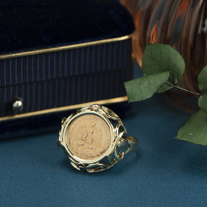 Gold coin ring 14 kt
