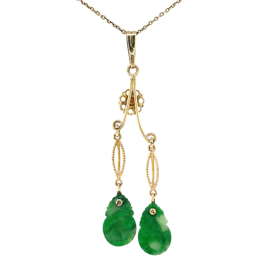 Gold vintage pendant with jade 14 kt