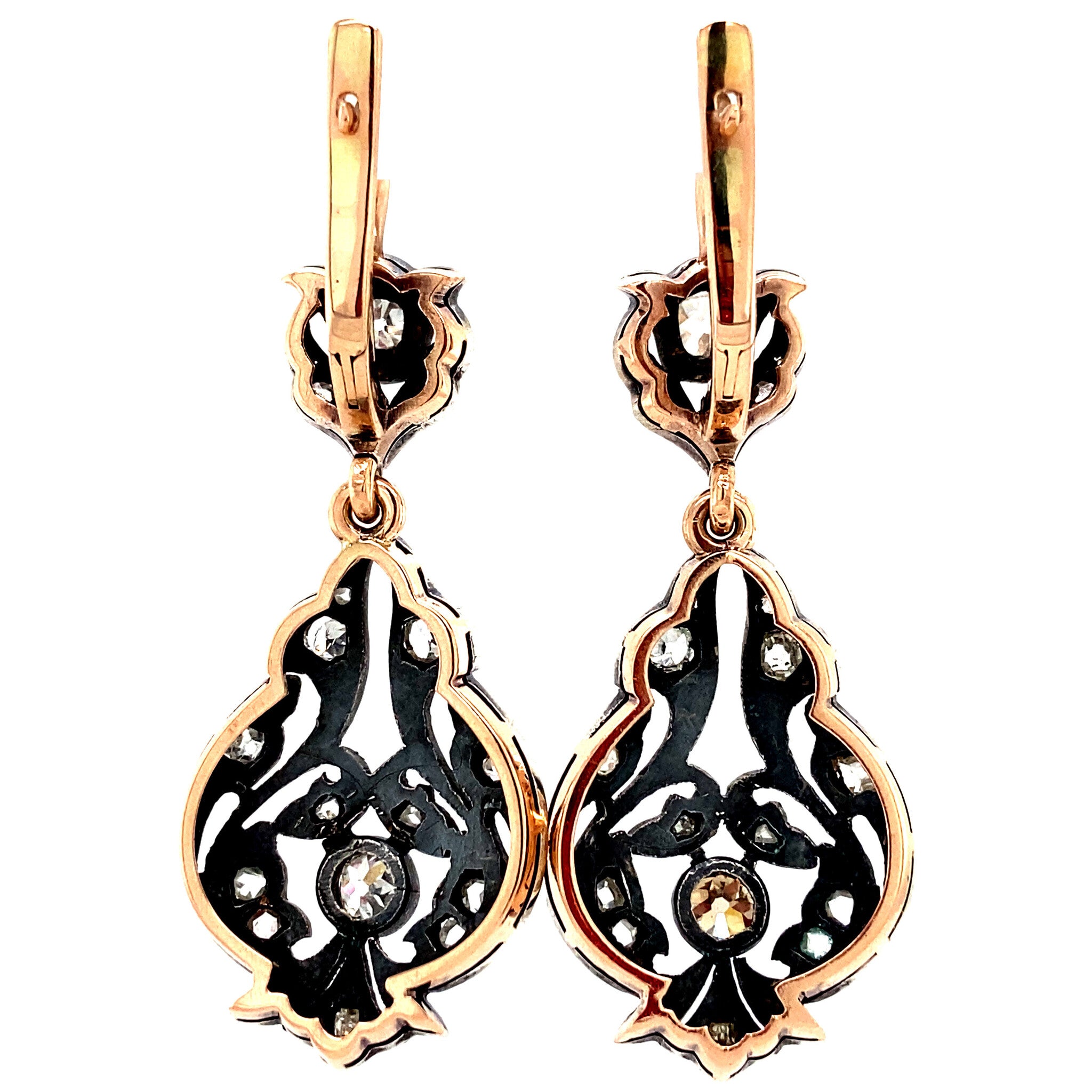 Roségouden oorhangers met diamant 14 krt/925