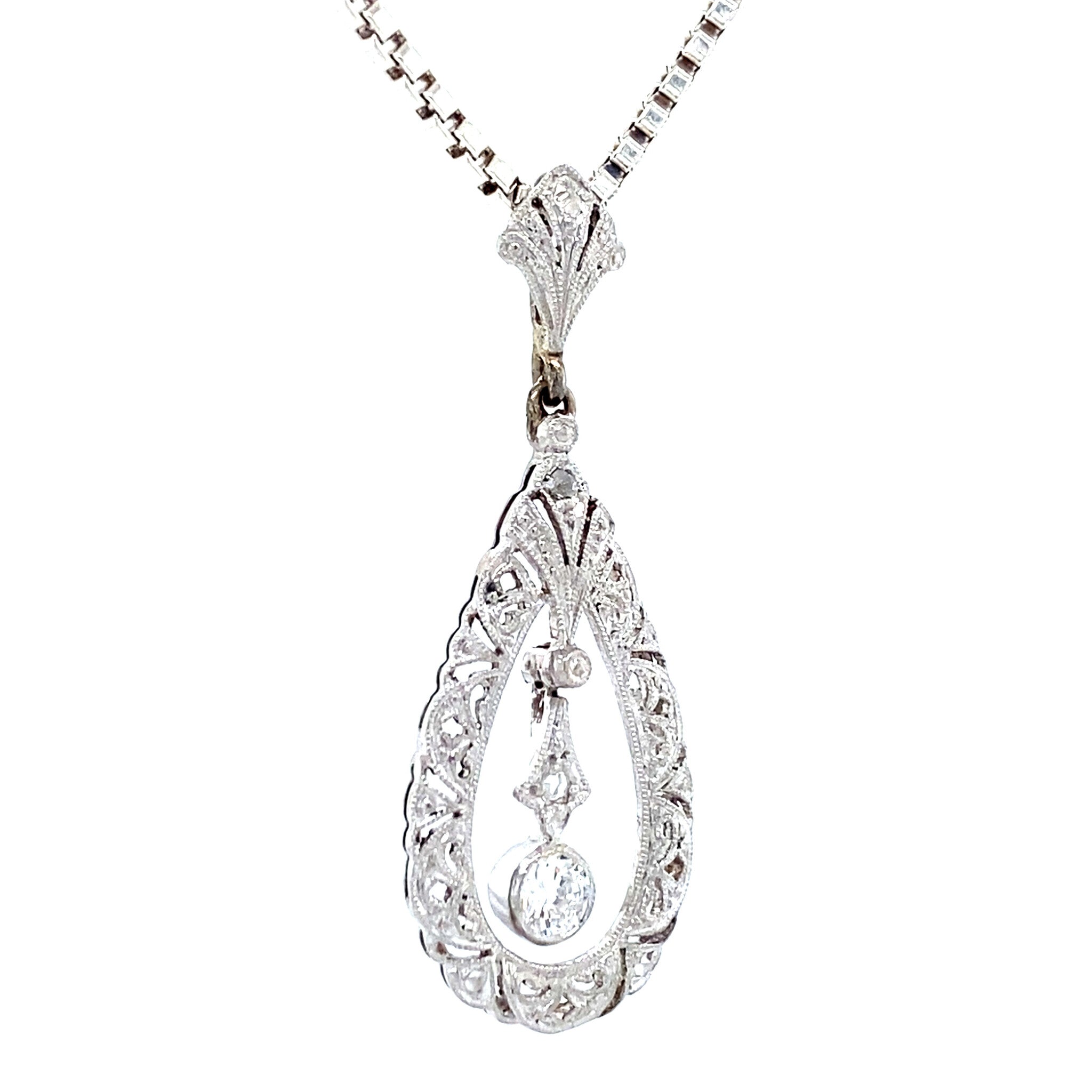 Witgouden vintage hanger met diamant 14 krt