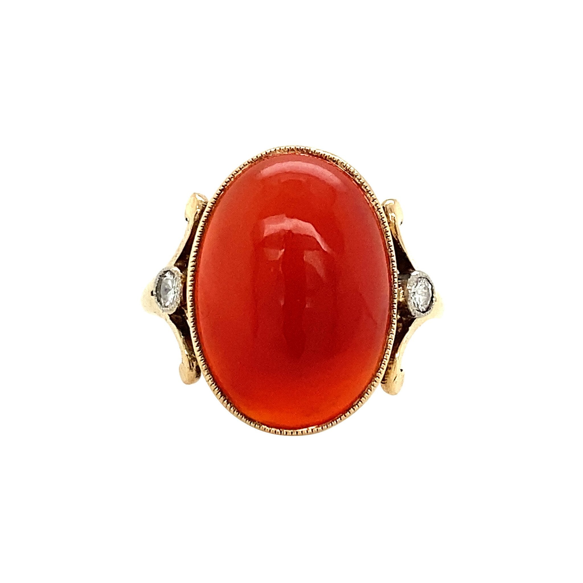 14 kt gold ring with carnelian and diamond