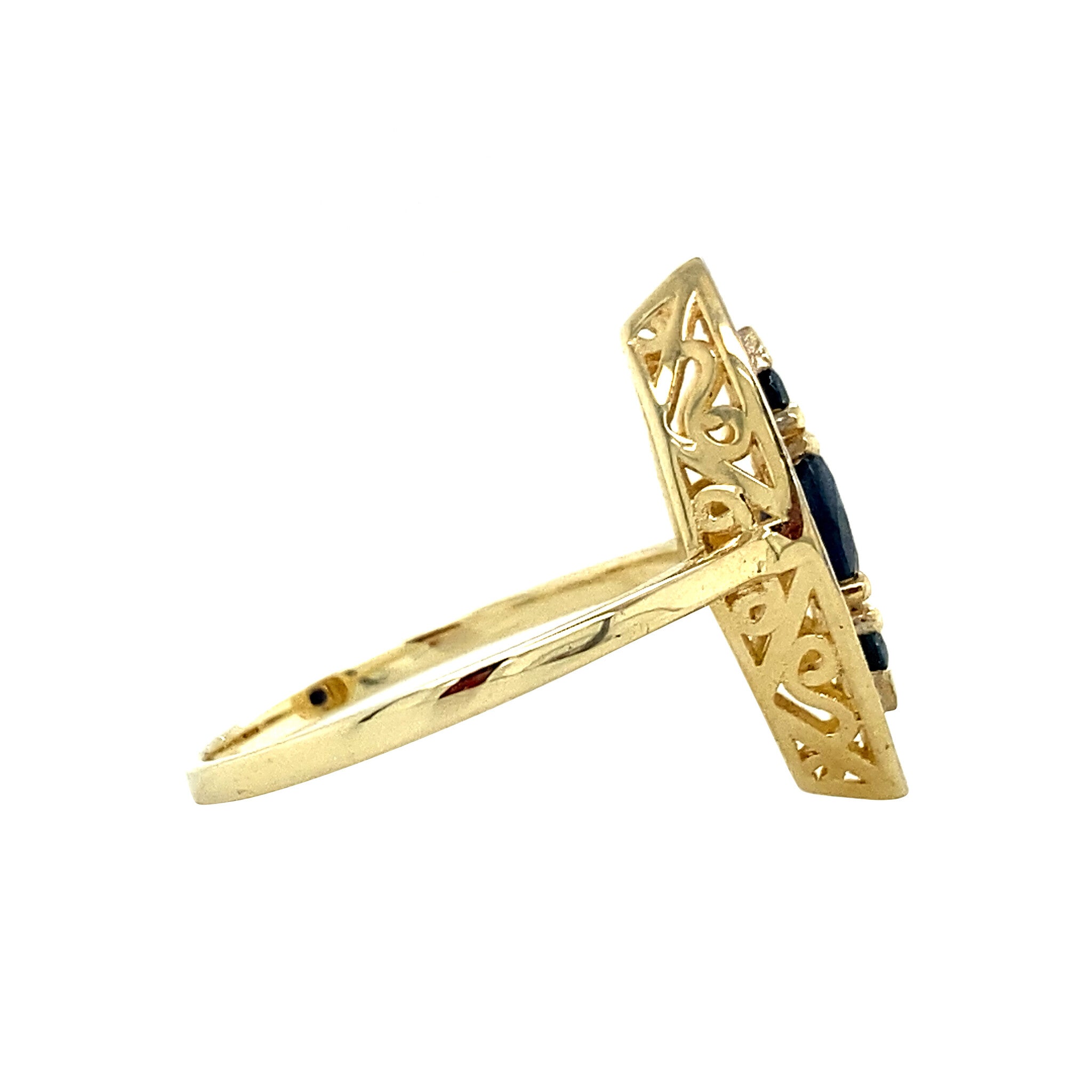 Gouden prinsessen ring met saffier en diamant 14 krt