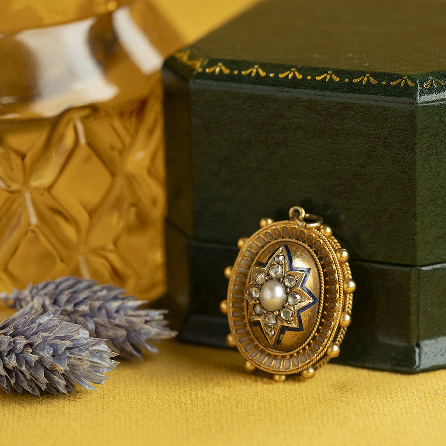 Vintage hanger met parel en roosdiamant 9 krt