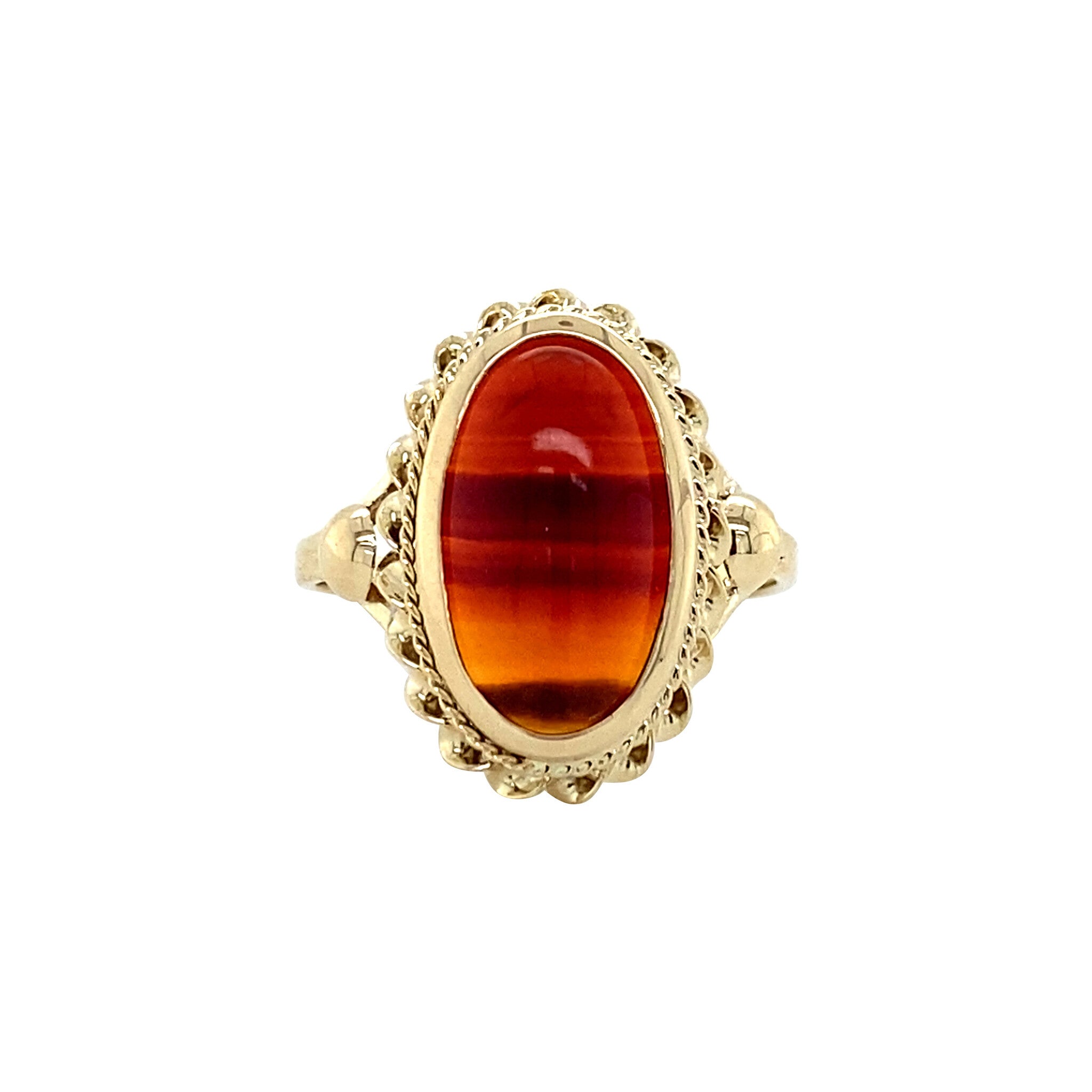 Vintage gold ring with striped agate, 14 kt