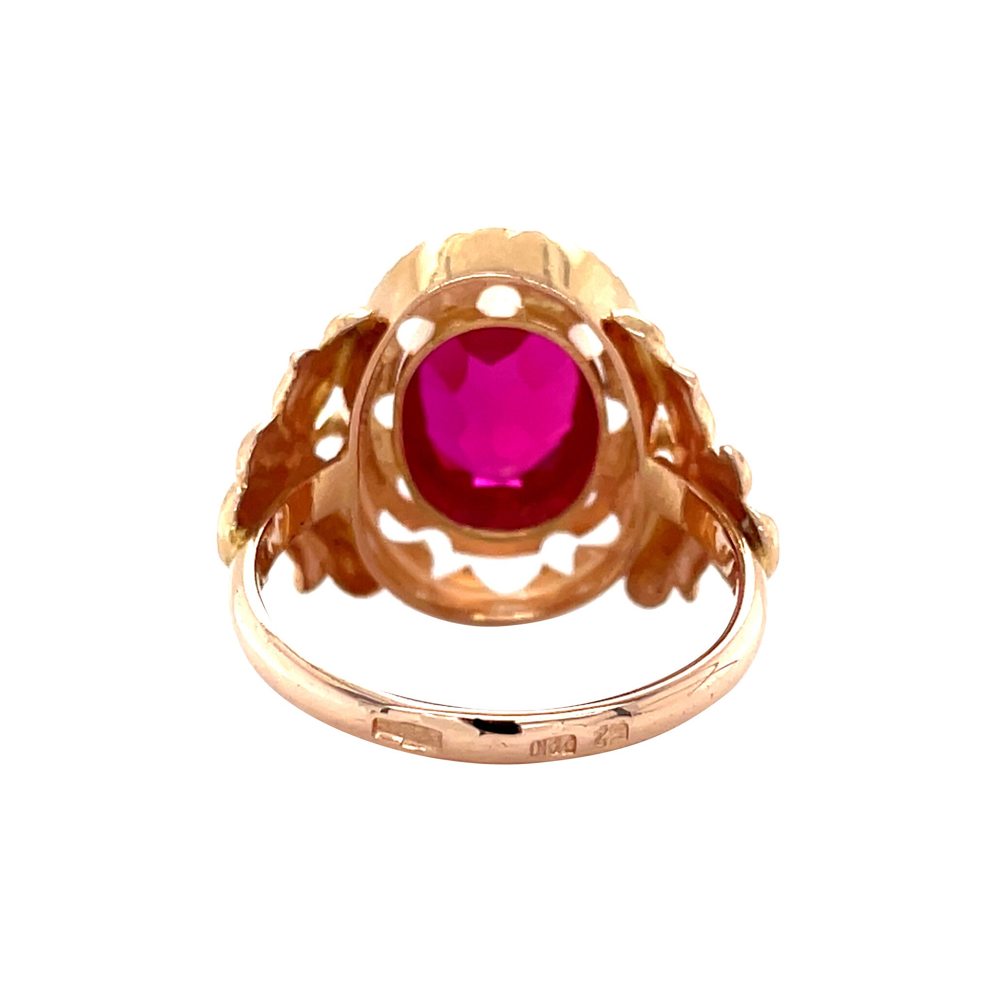 Vintage rose-gold ring with ruby, 14 kt