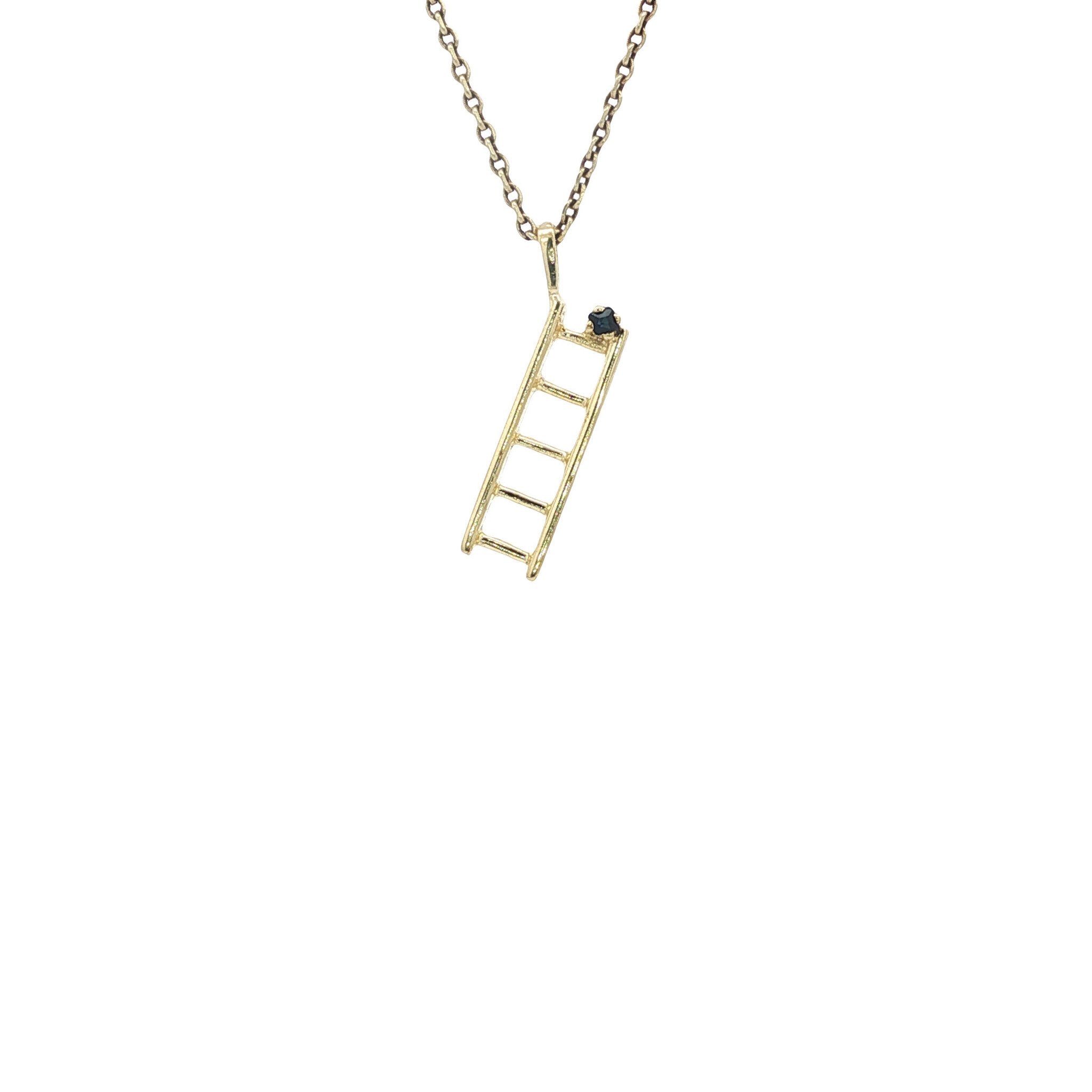 Golden vintage ladder pendant with sapphire 14 kt