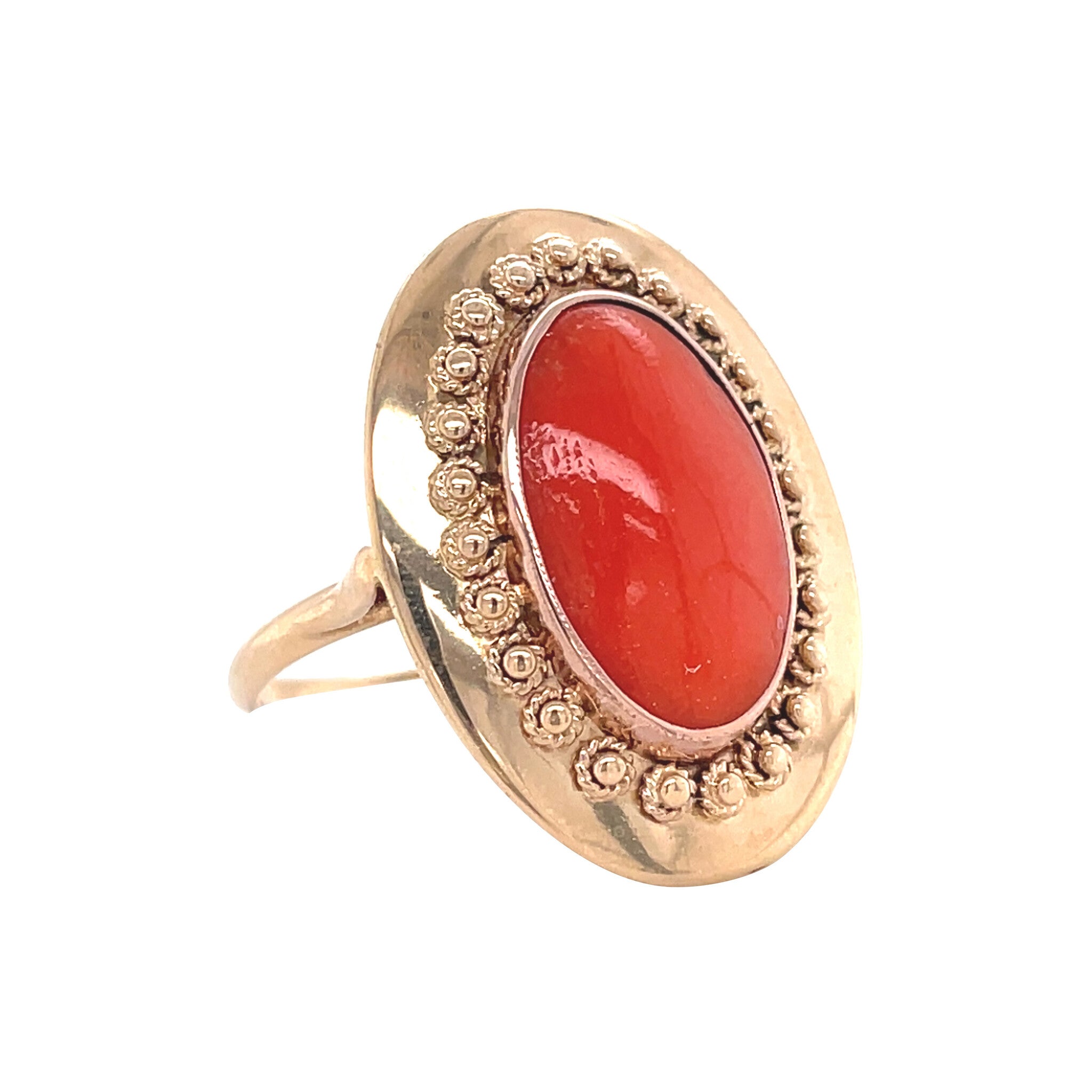 Gouden vintage ring met bloedkoraal 14 kt