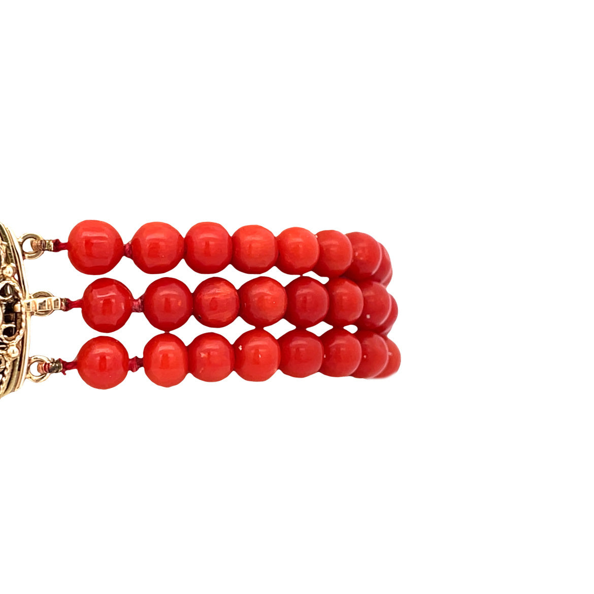 Vintage bloedkoraal armband met gouden sluiting 14 kt