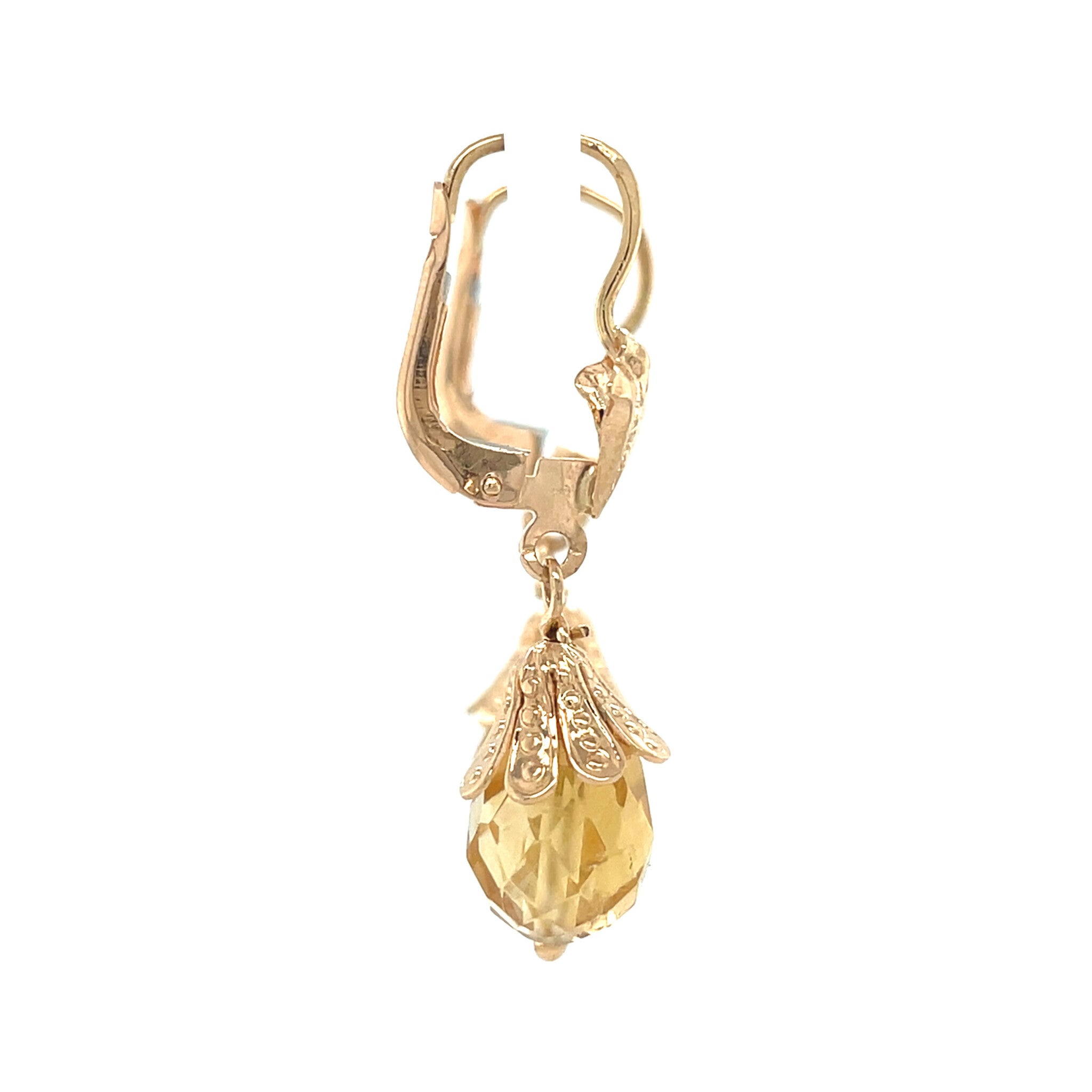 Vintage 18 kt gold dangle earrings with citrine