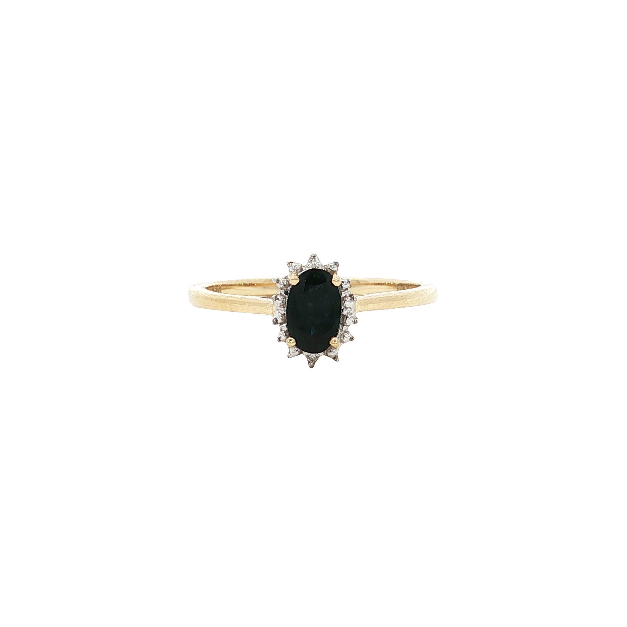Ring met saffier en diamant 9 kt