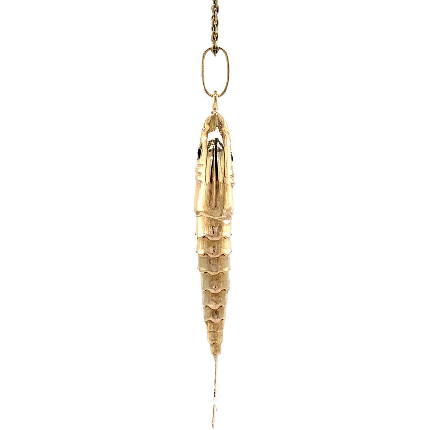 Vintage gold fish pendant with colored gemstone, 14 kt