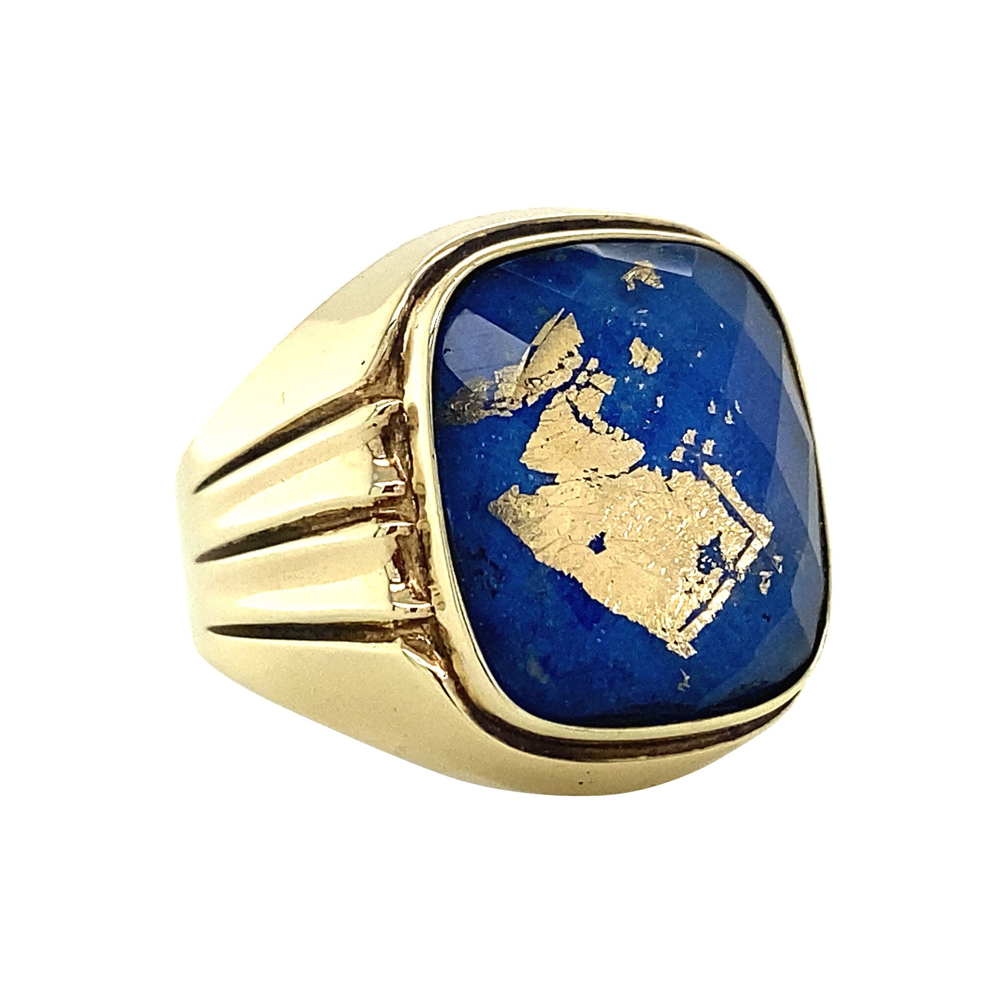 Zegelring met glas, bladgoud en emaille 8 krt