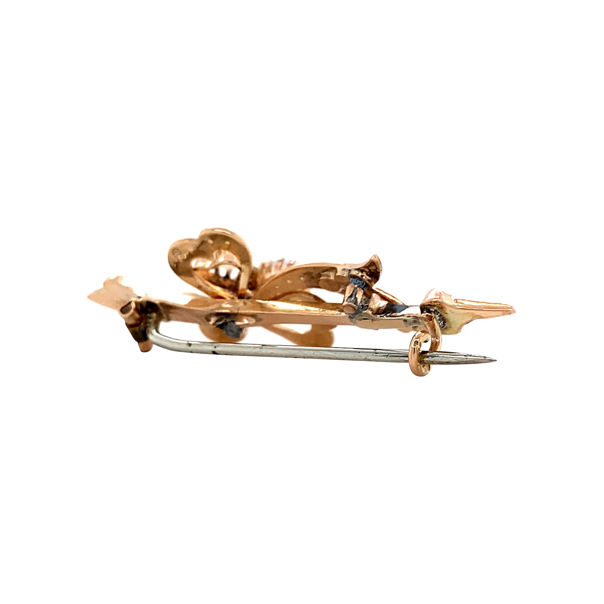 14 kt rose-gold vintage brooch with opal and pearl