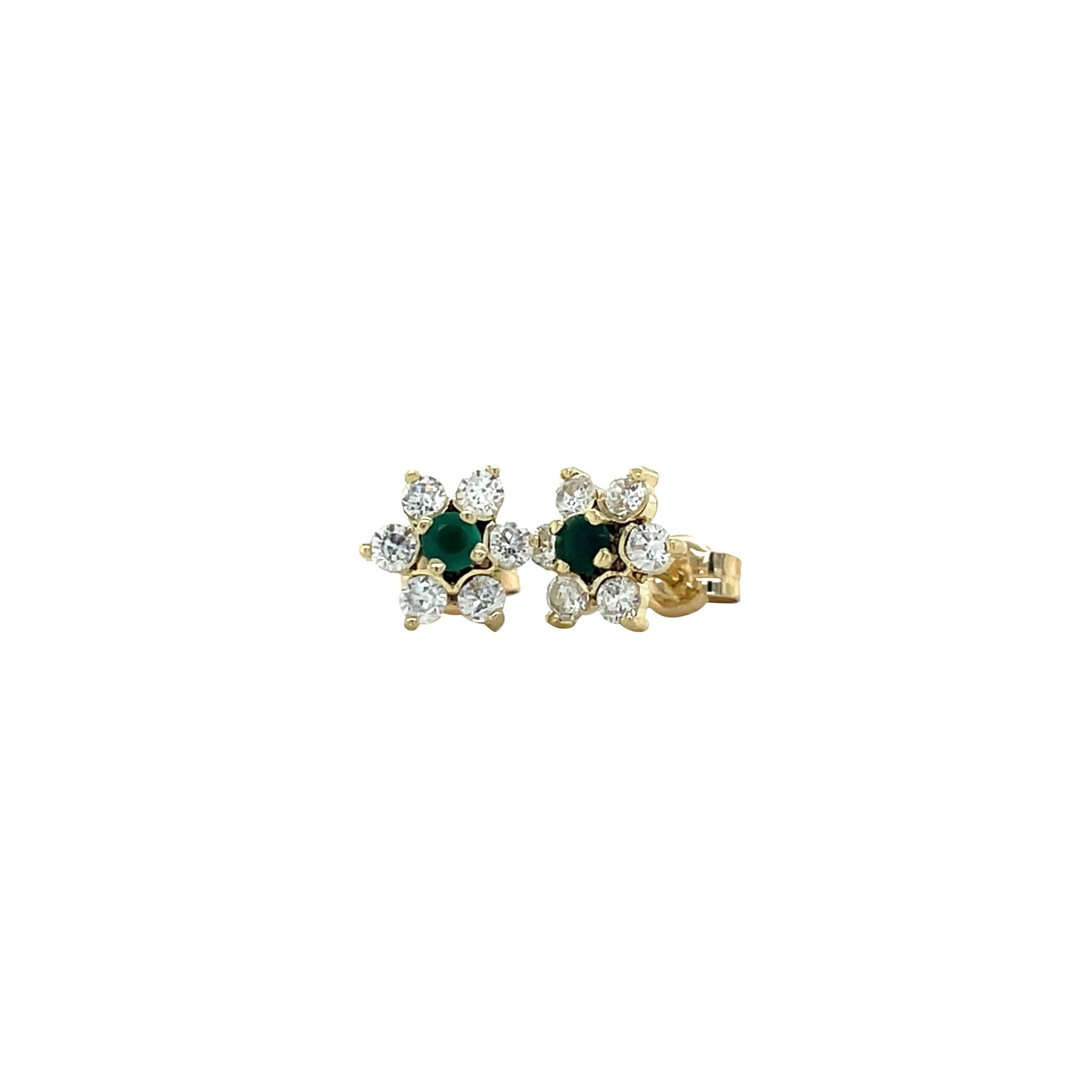 Gouden vintage entourage oorstekers met agaat en zirkonia 14 kt