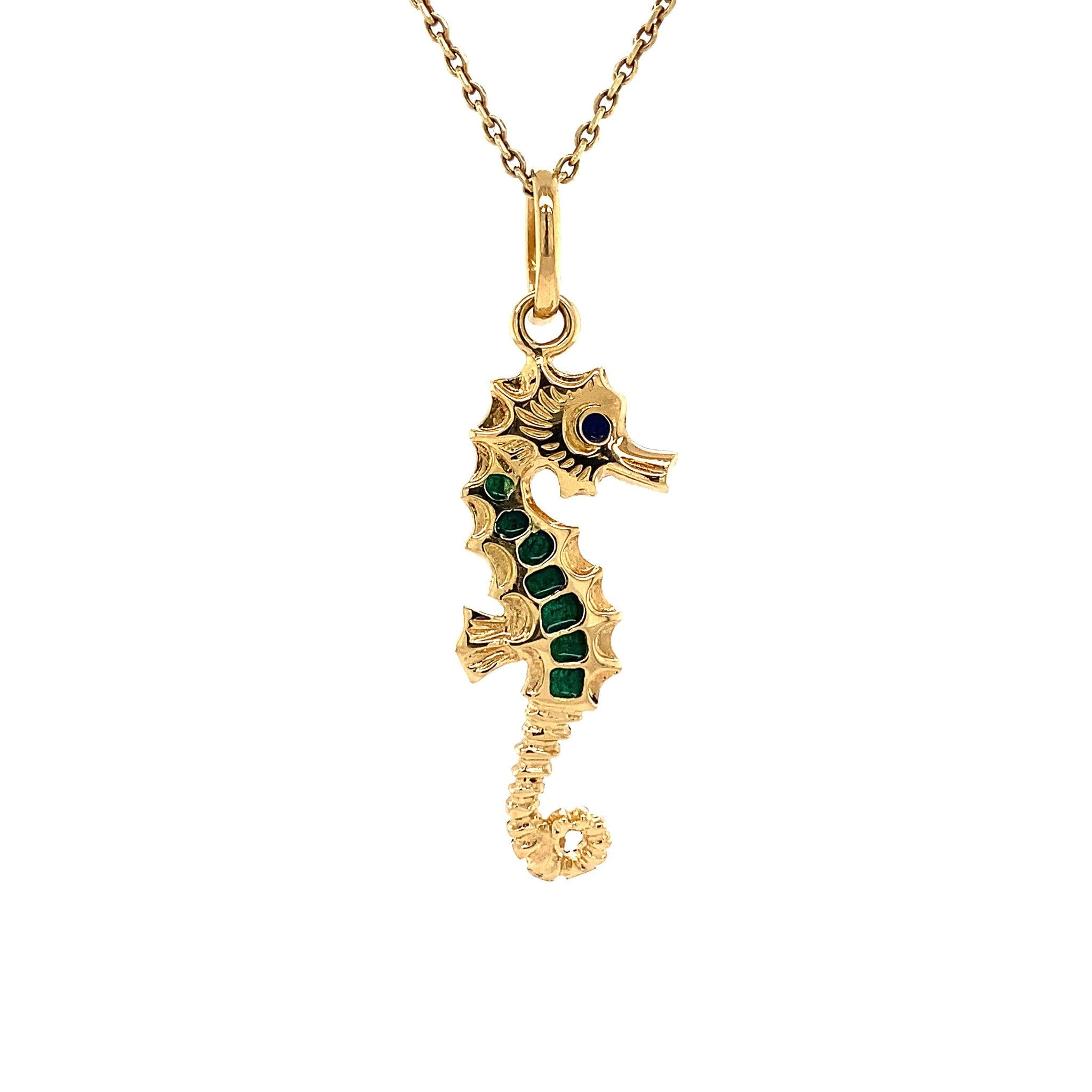 18 kt gold enamel seahorse pendant