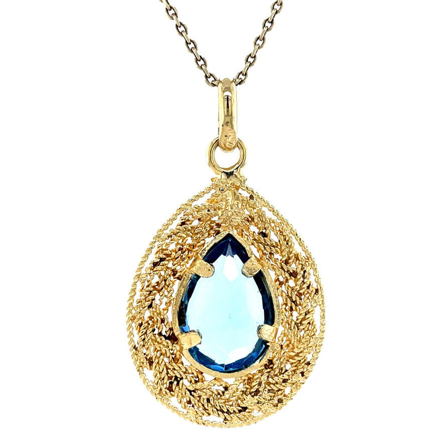 Vintage gouden hanger met blauwe kleursteen 18 krt