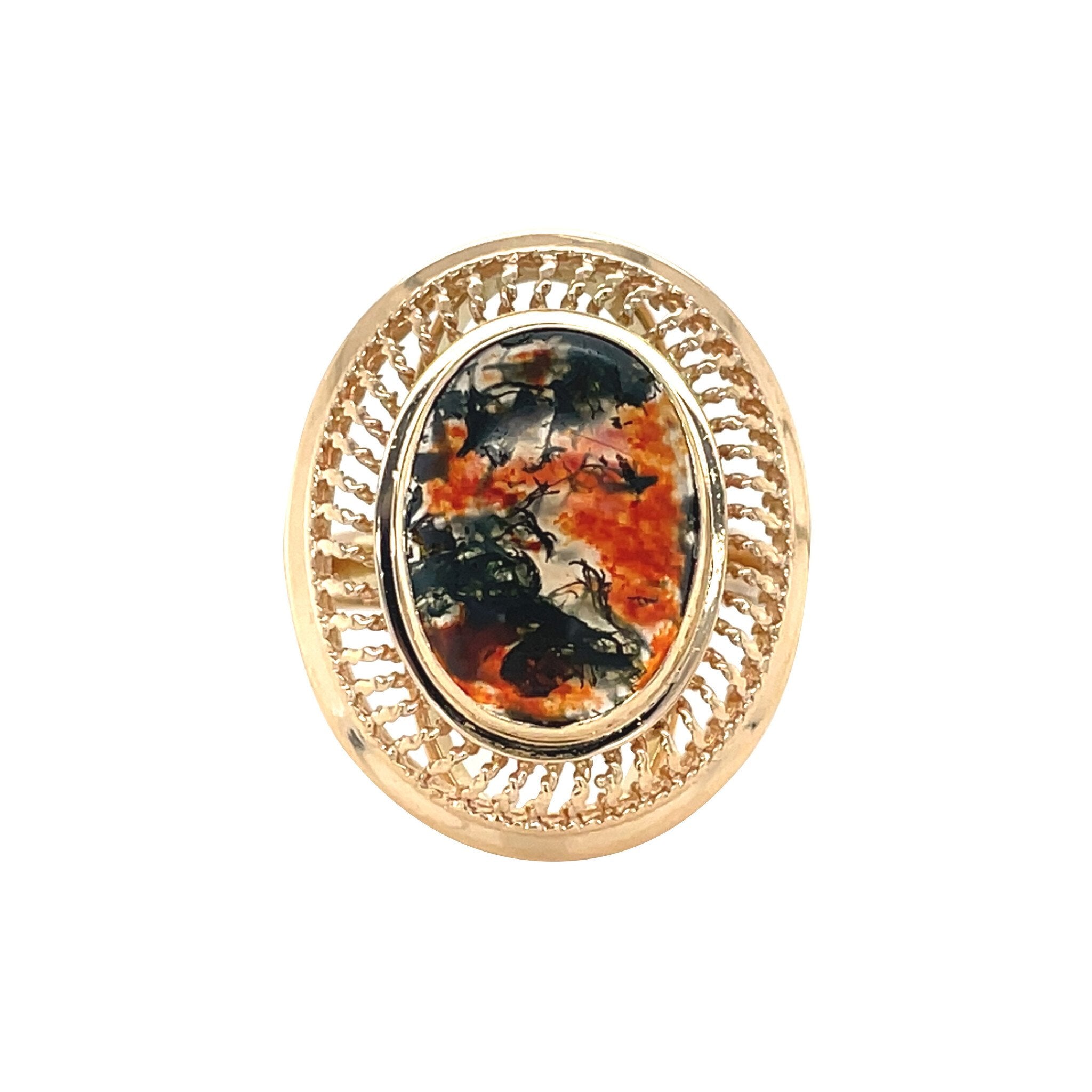 Gouden vintage ring met mosagaat 14 kt