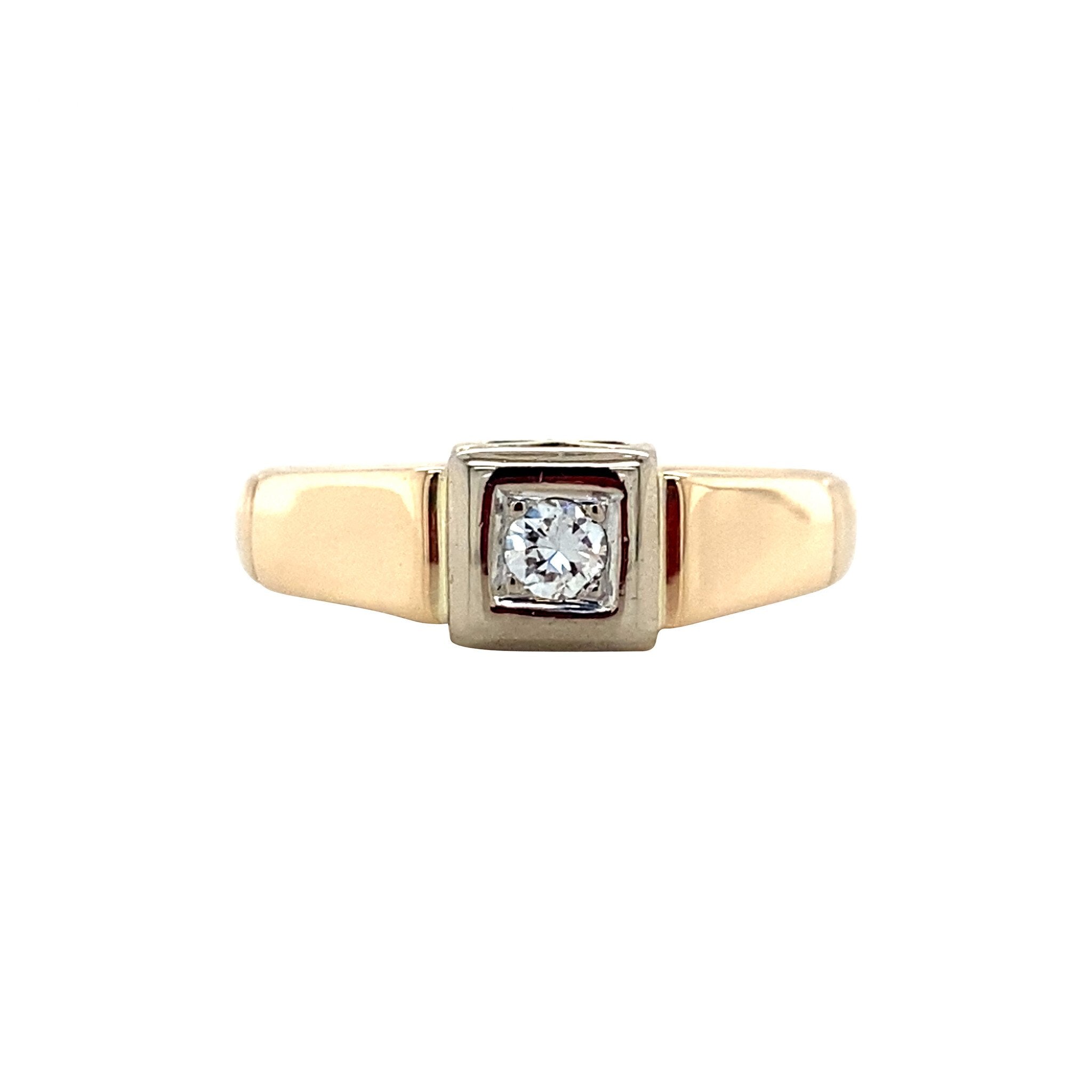 Gouden vintage ring met diamant 14 krt