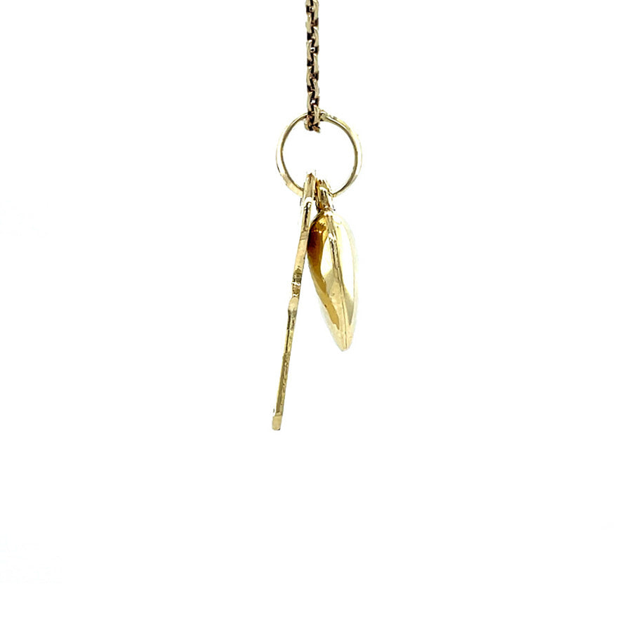 Gold vintage heart with key pendant 14 kt
