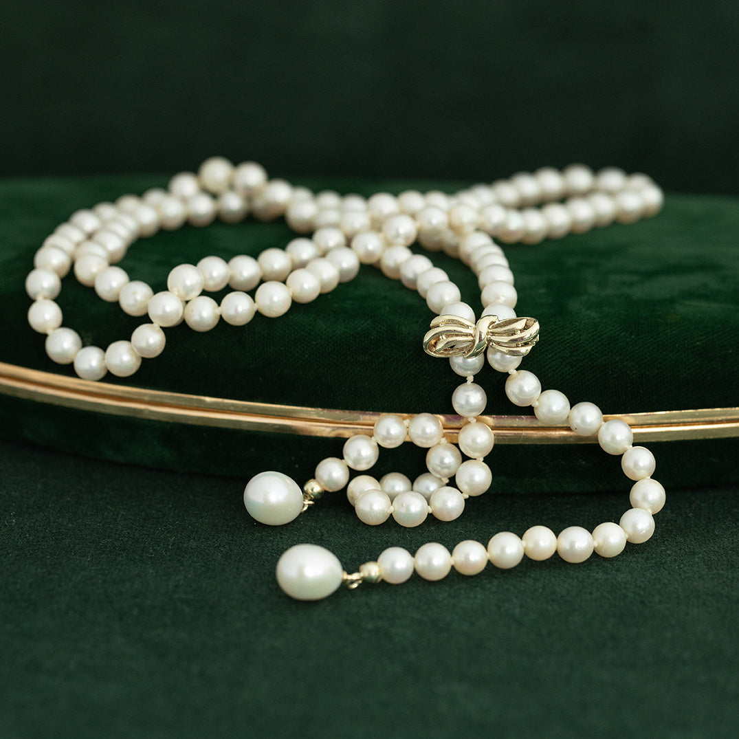 Vintage parel collier met gouden parel klem 14 krt