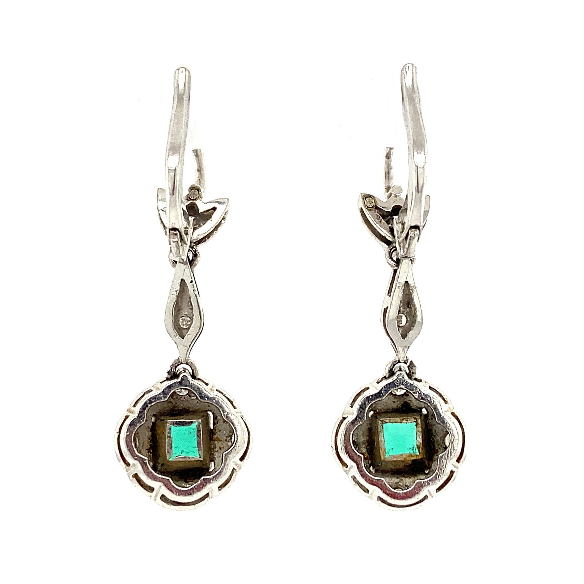 White gold earrings with diamond and emerald 14 krt